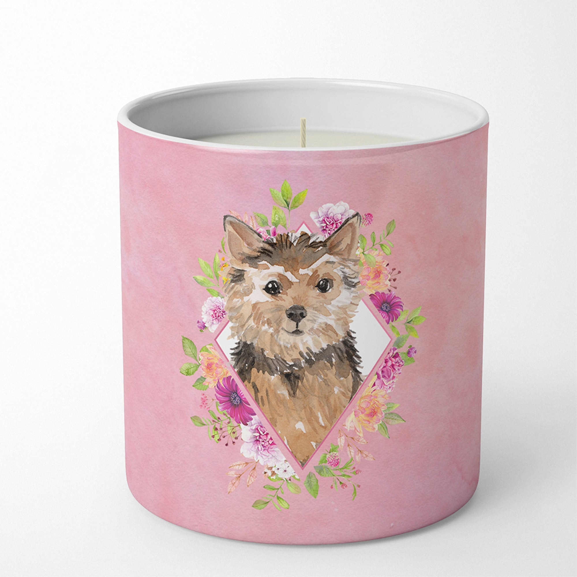 Norwich Terrier Pink Flowers 10 Oz Decorative Soy Candle