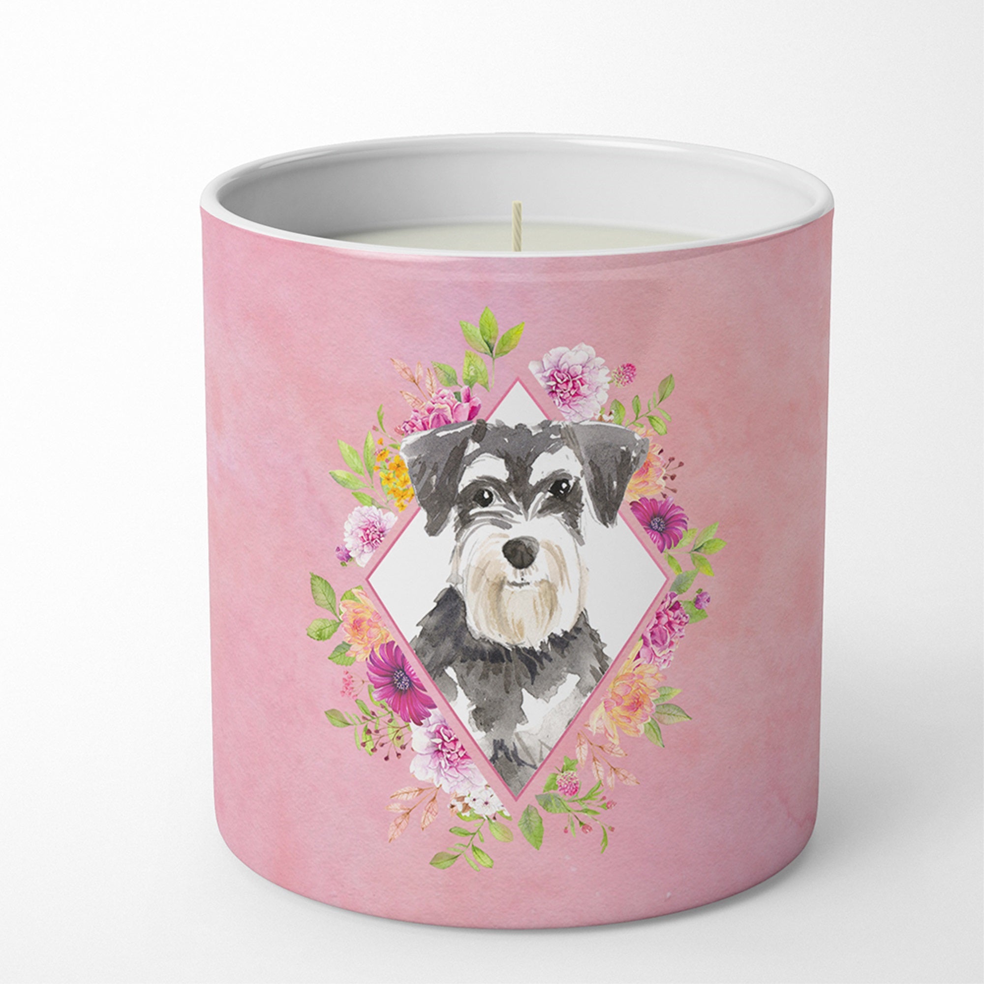 Schnauzer #2 Pink Flowers 10 Oz Decorative Soy Candle