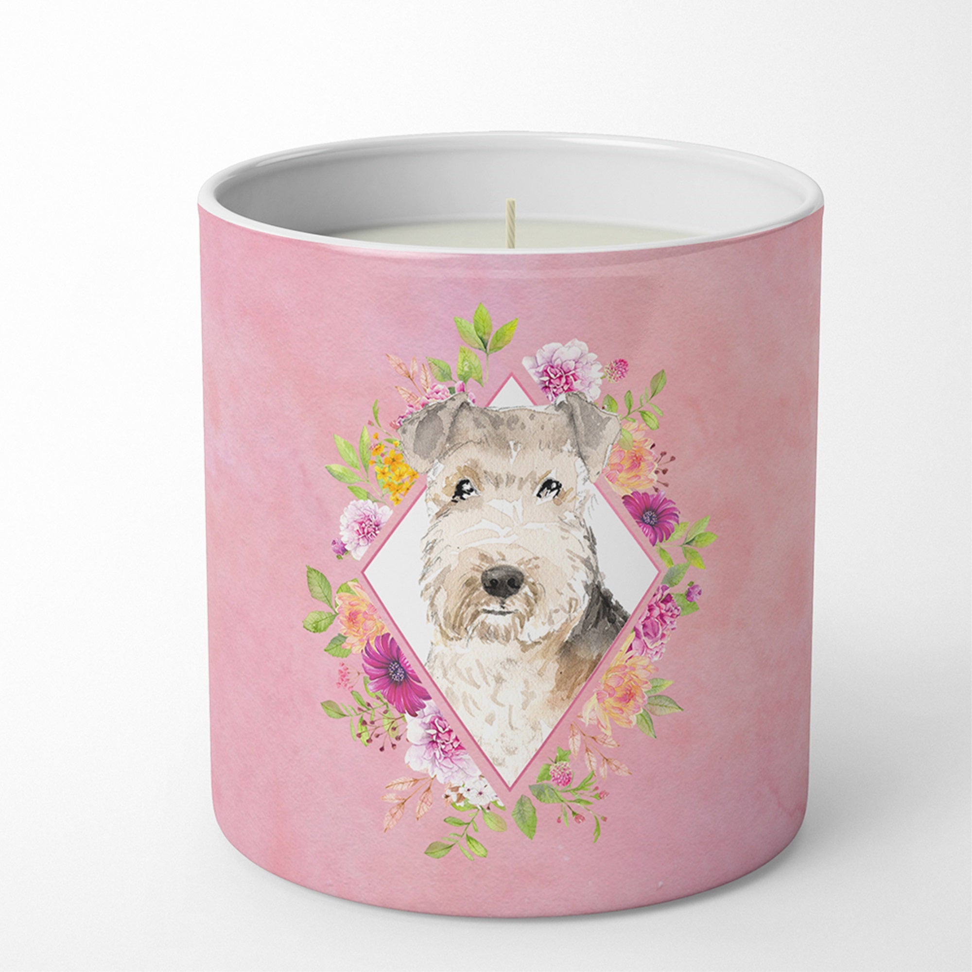 Lakeland Terrier Pink Flowers 10 Oz Decorative Soy Candle