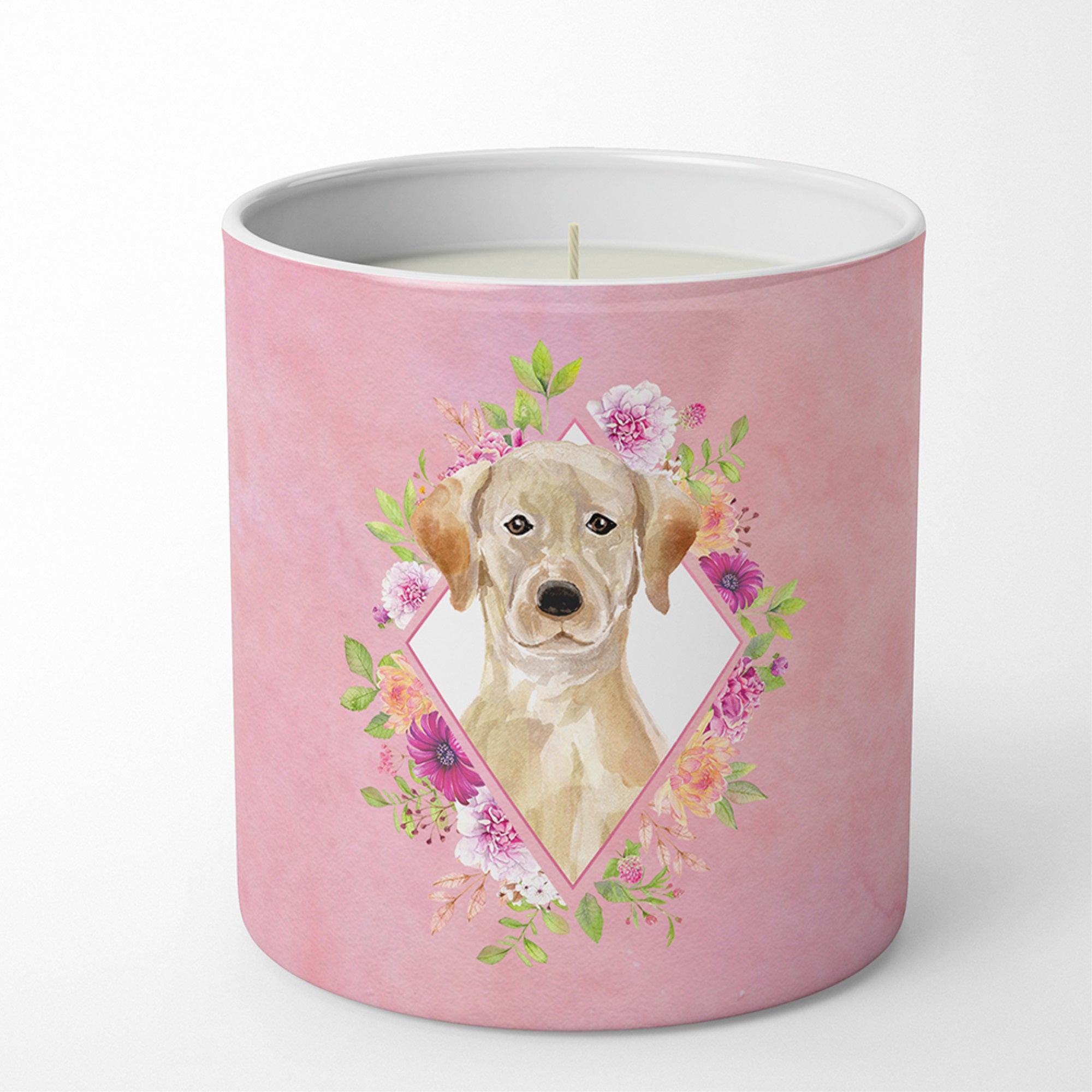 Yellow Lab Pink Flowers 10 Oz Decorative Soy Candle