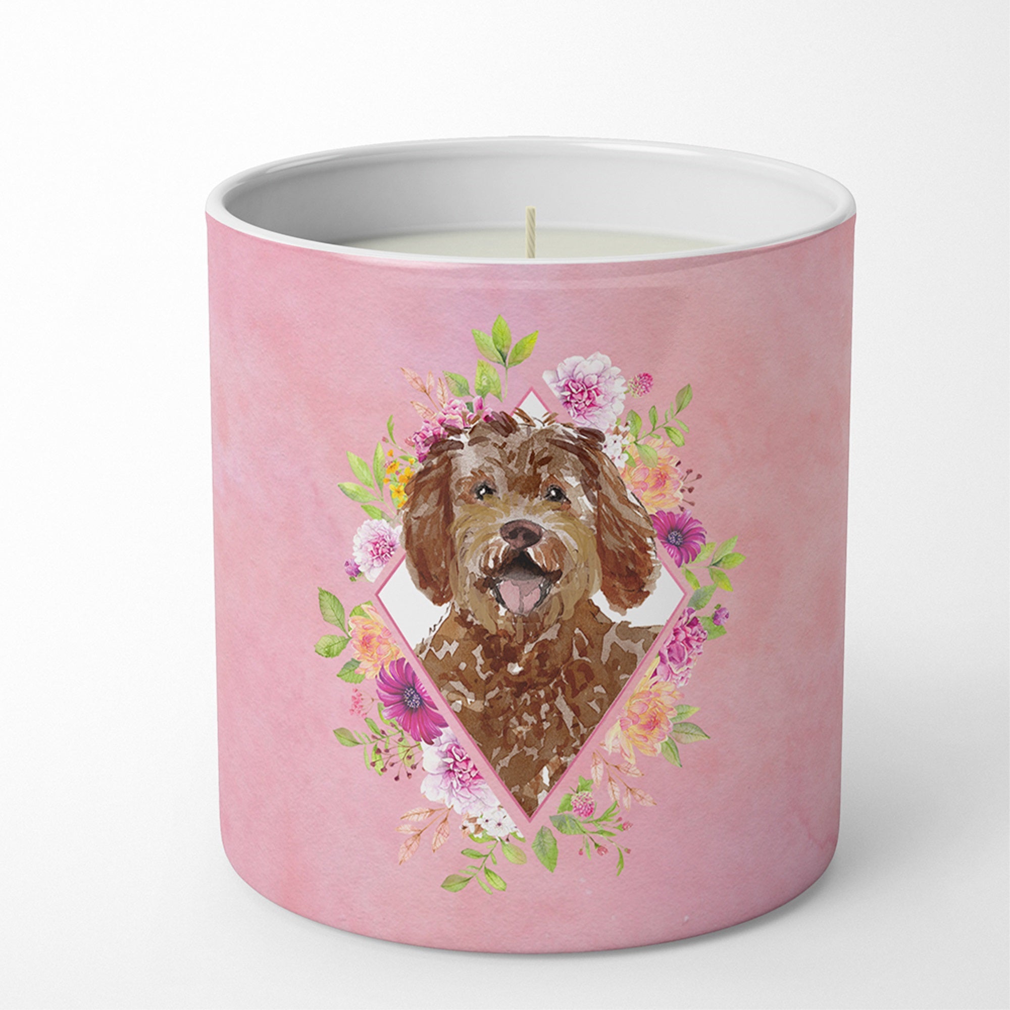 Labradoodle Pink Flowers 10 Oz Decorative Soy Candle
