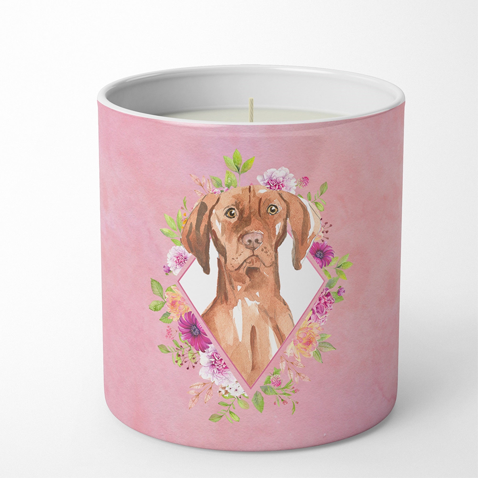 Vizsla Pink Flowers 10 Oz Decorative Soy Candle