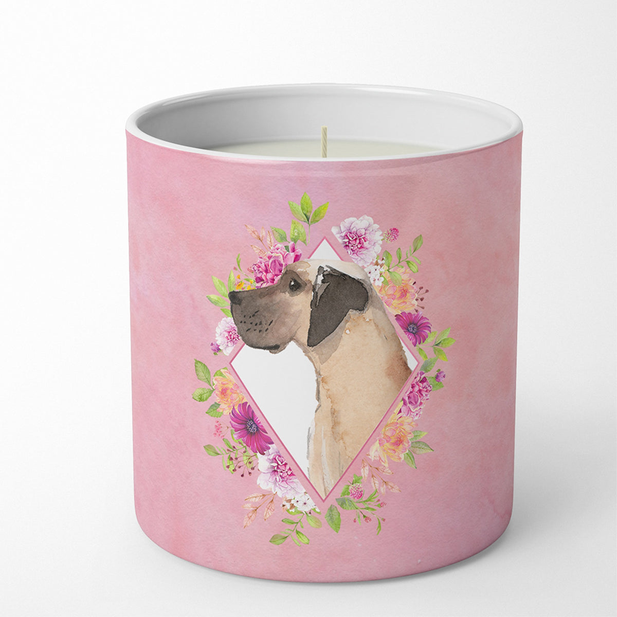 Fawn Great Dane Pink Flowers 10 Oz Decorative Soy Candle