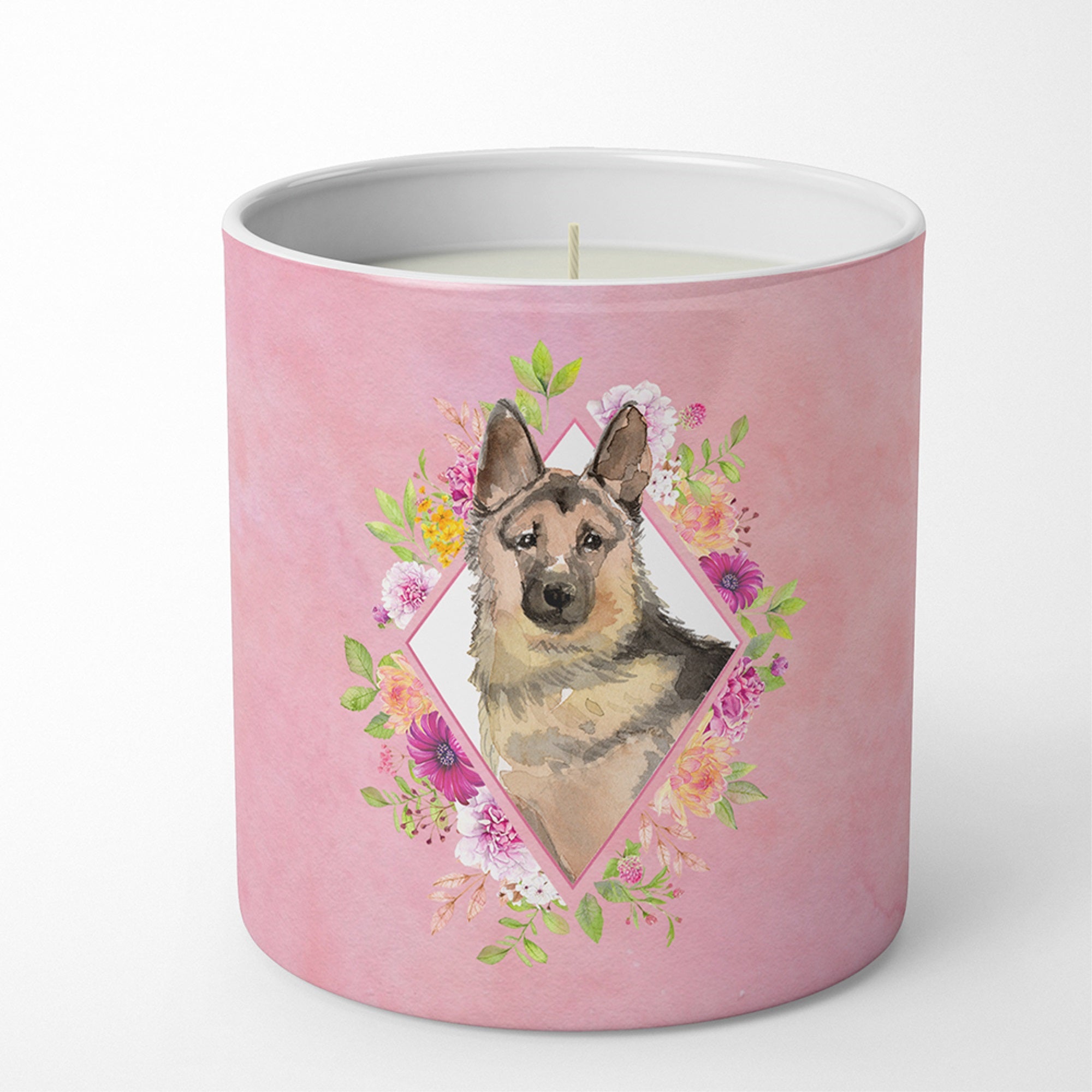 German Shepherd Pink Flowers 10 Oz Decorative Soy Candle