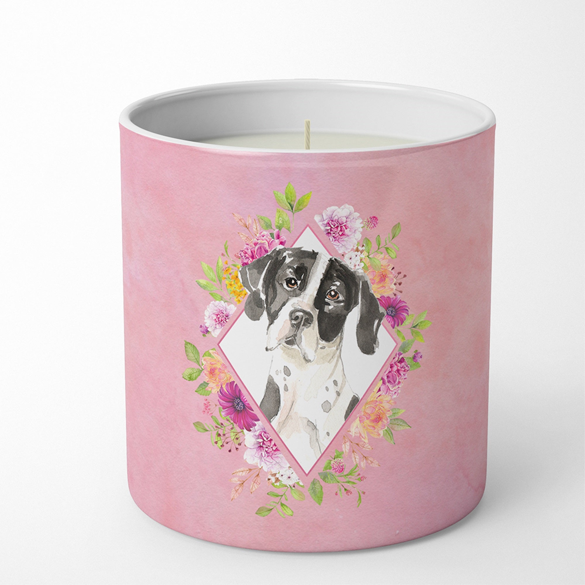English Pointer Pink Flowers 10 Oz Decorative Soy Candle