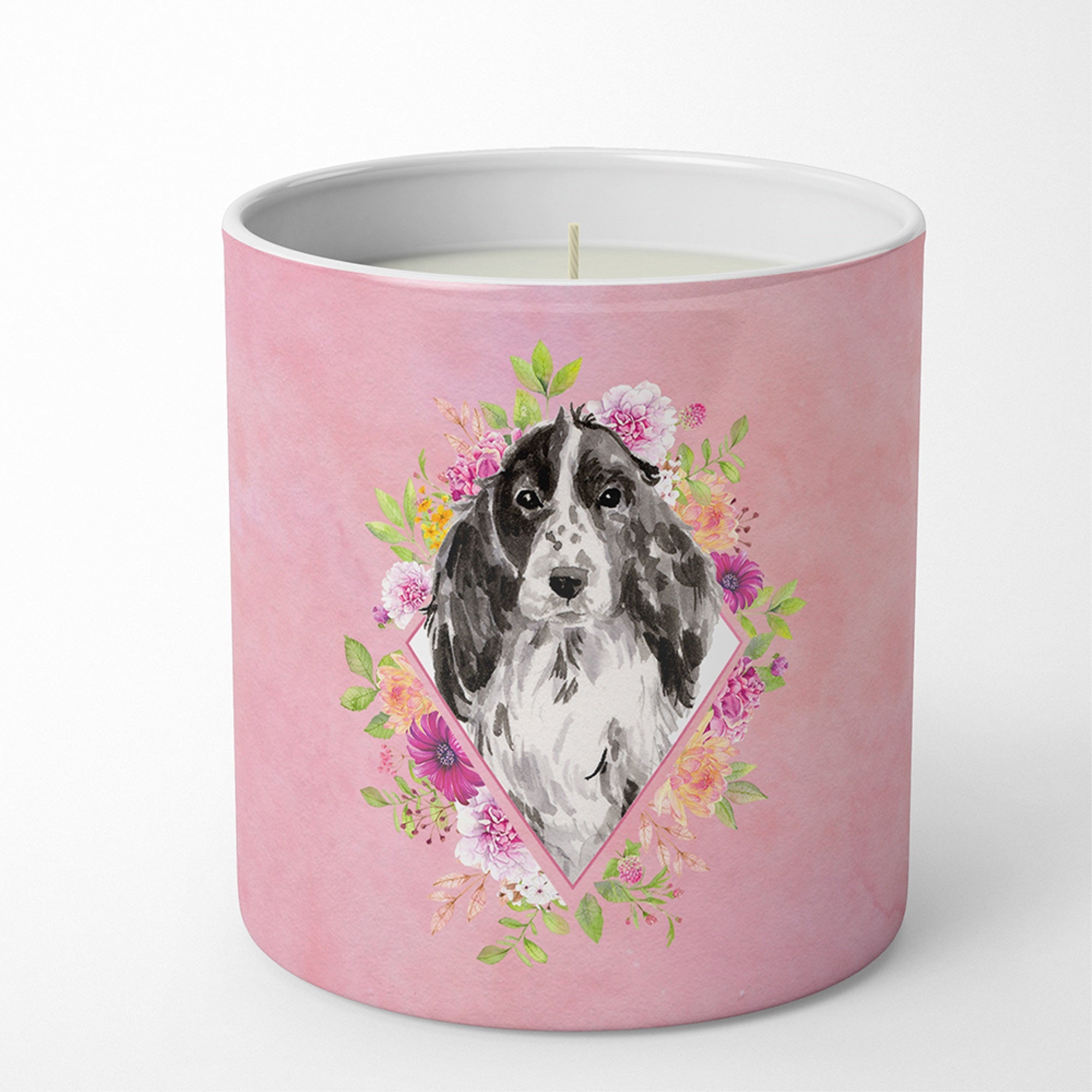 Black Parti Cocker Spaniel Pink Flowers 10 Oz Decorative Soy Candle