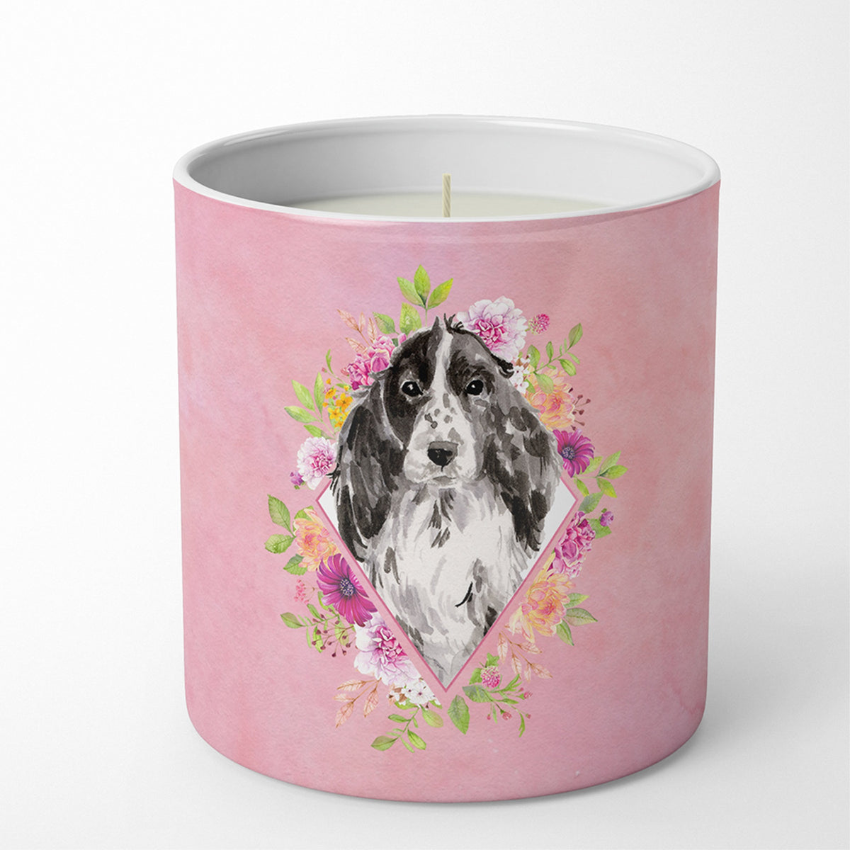 Black Parti Cocker Spaniel Pink Flowers 10 Oz Decorative Soy Candle
