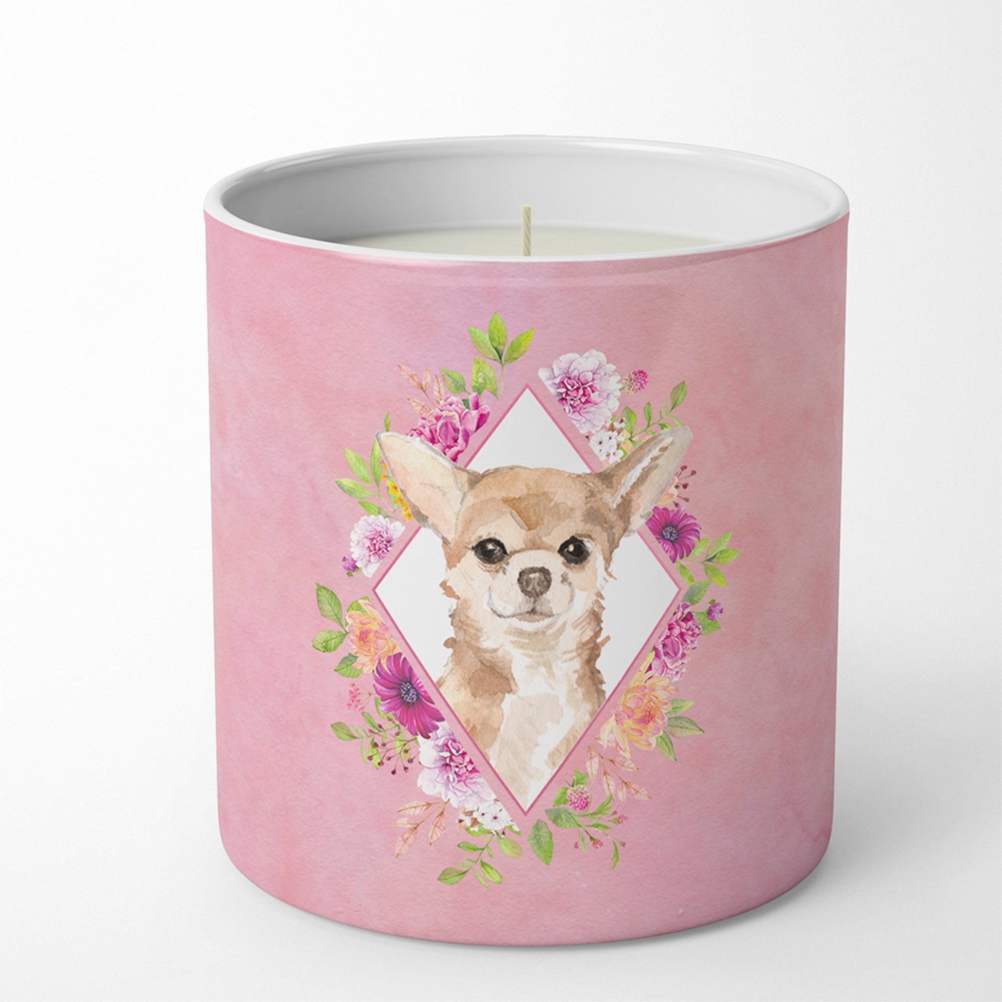 Chihuahua Pink Flowers 10 Oz Decorative Soy Candle