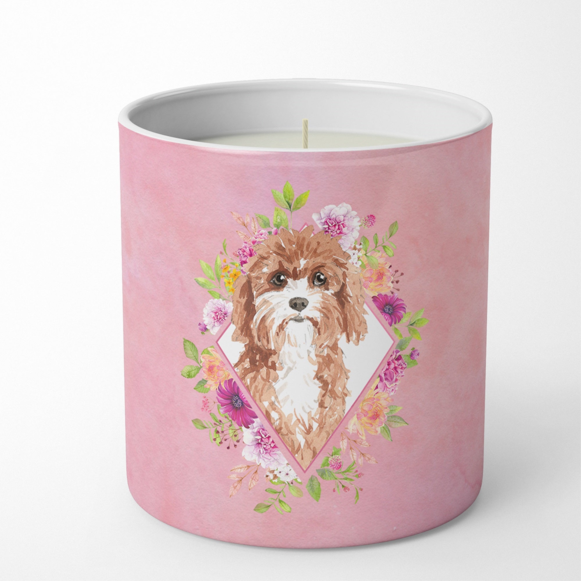Cavapoo Pink Flowers 10 Oz Decorative Soy Candle
