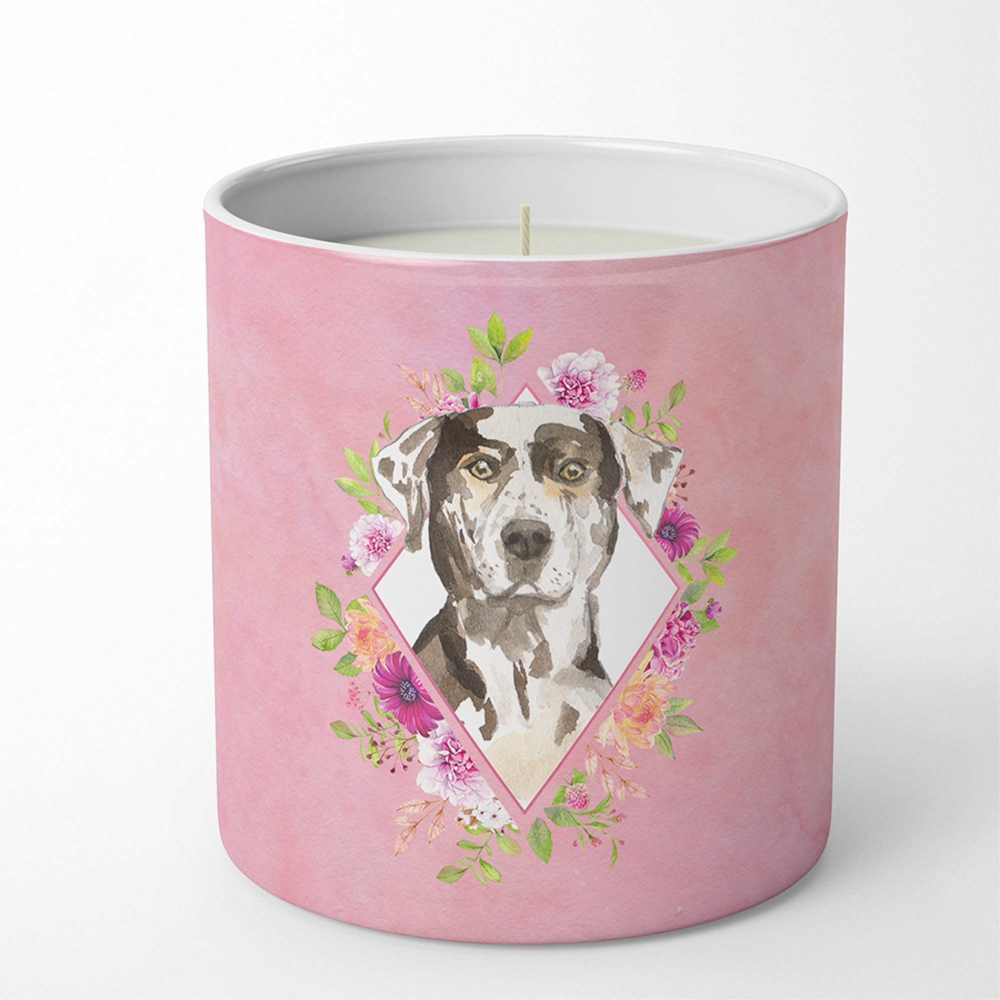 Catahoula Leopard Dog Pink Flowers 10 Oz Decorative Soy Candle