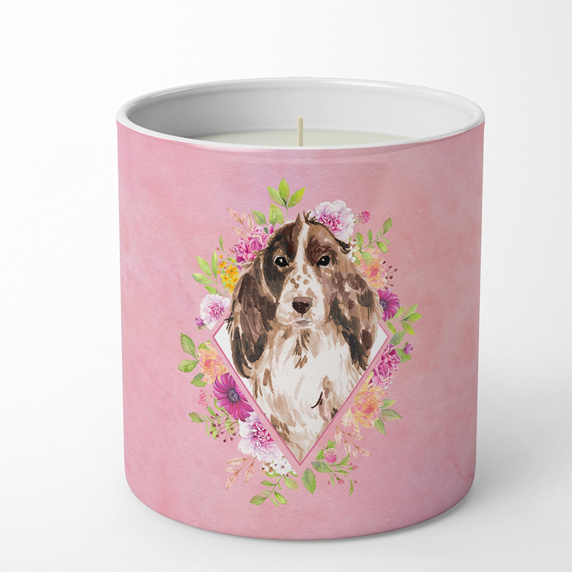 Brown Parti Cocker Spaniel Pink Flowers 10 Oz Decorative Soy Candle