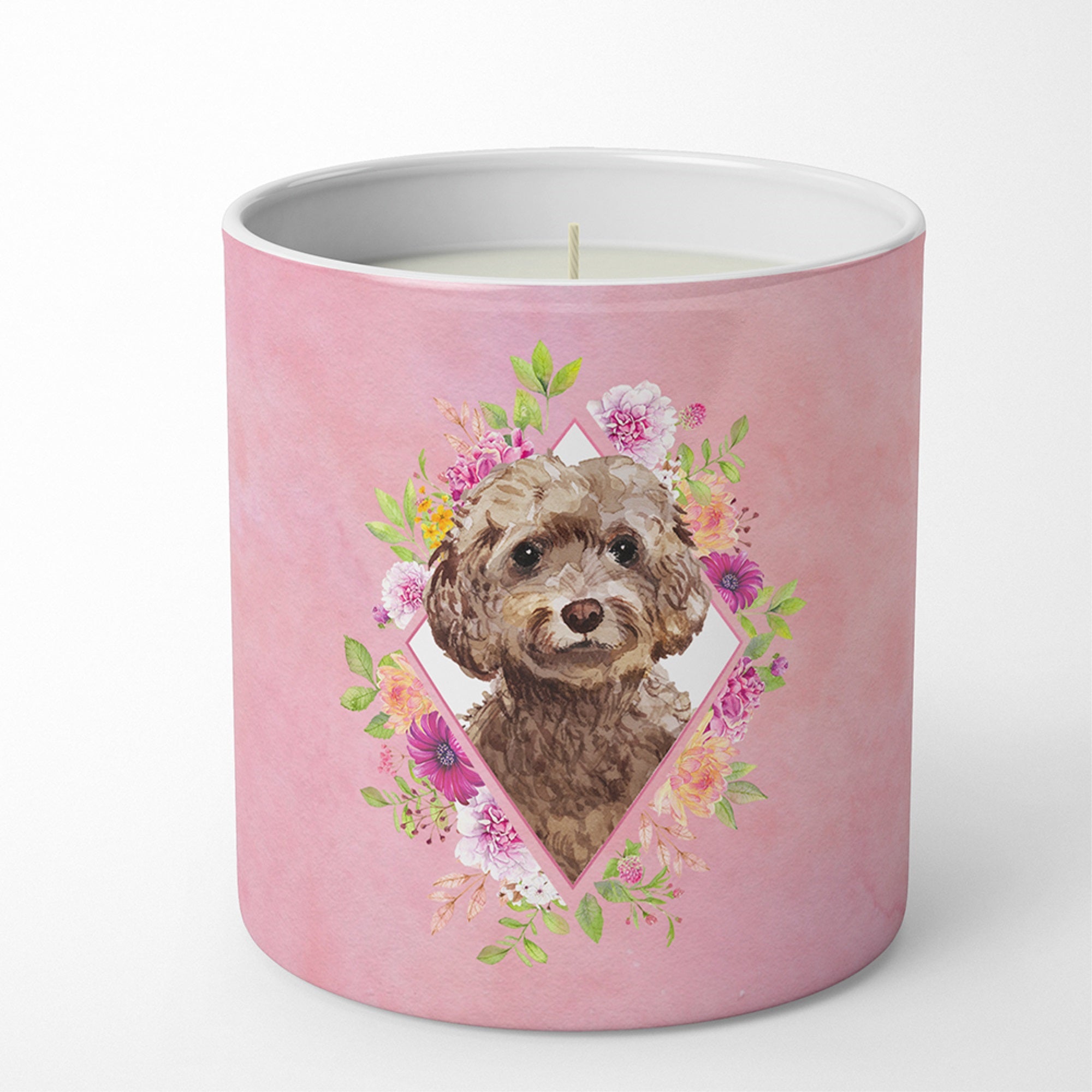 Chocolate Cockapoo Pink Flowers 10 Oz Decorative Soy Candle