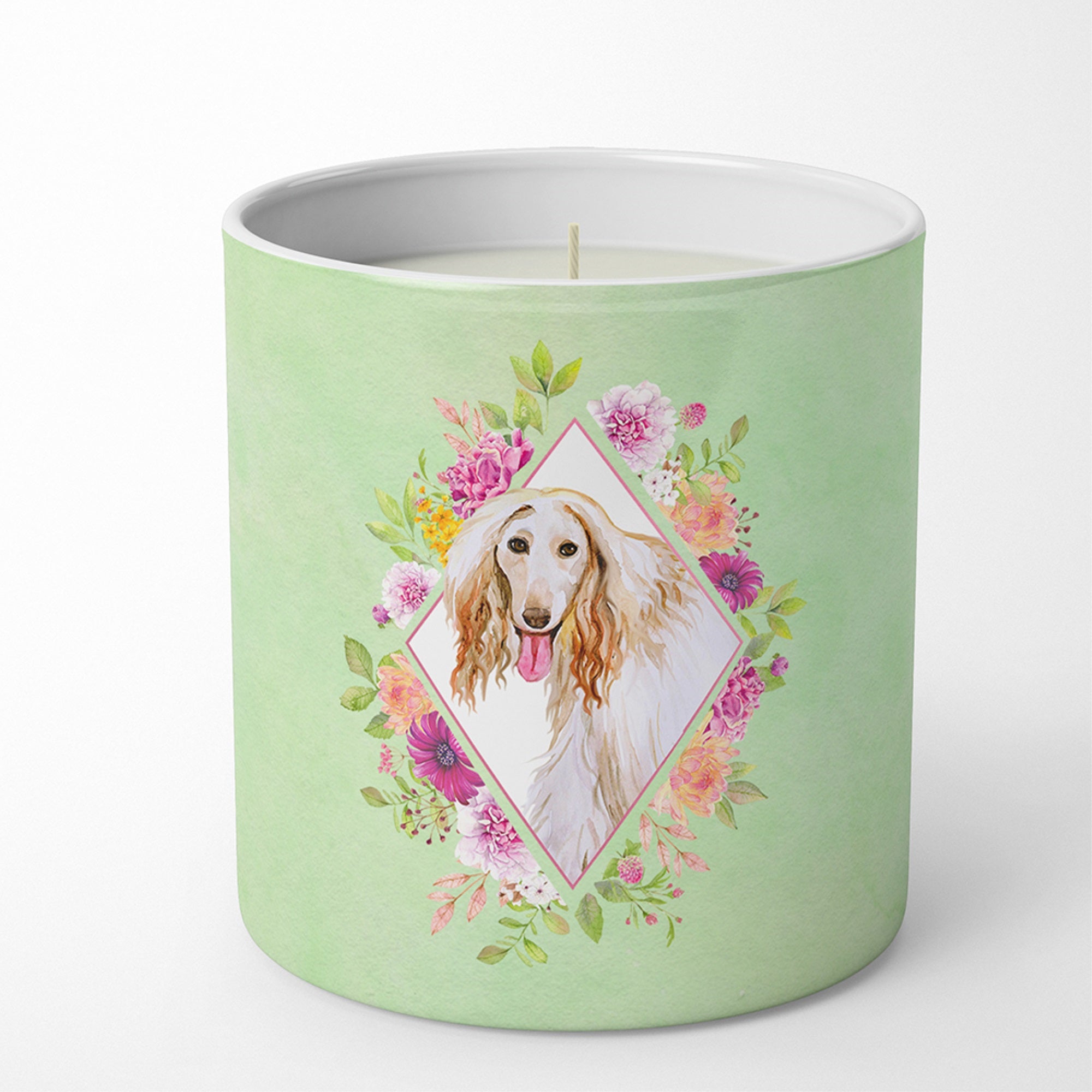 Afghan Hound Green Flowers 10 Oz Decorative Soy Candle