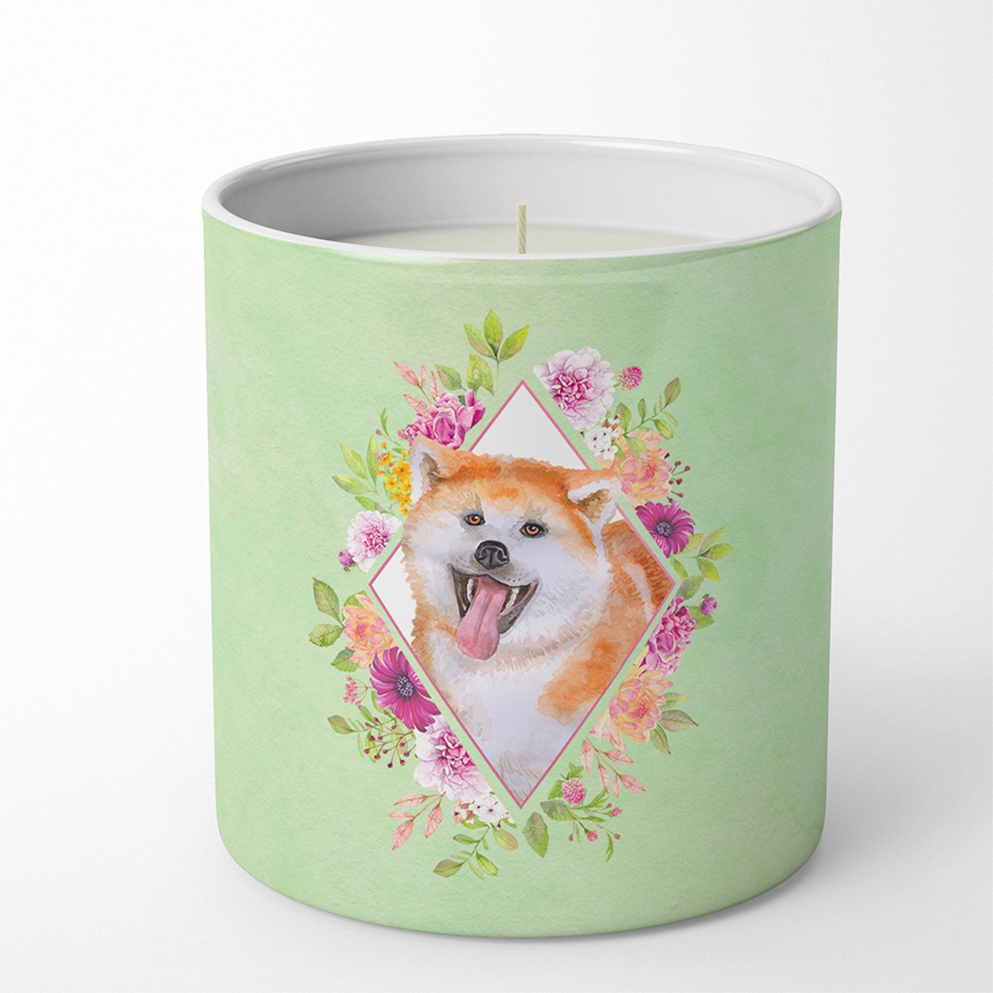 Akita Green Flowers 10 Oz Decorative Soy Candle