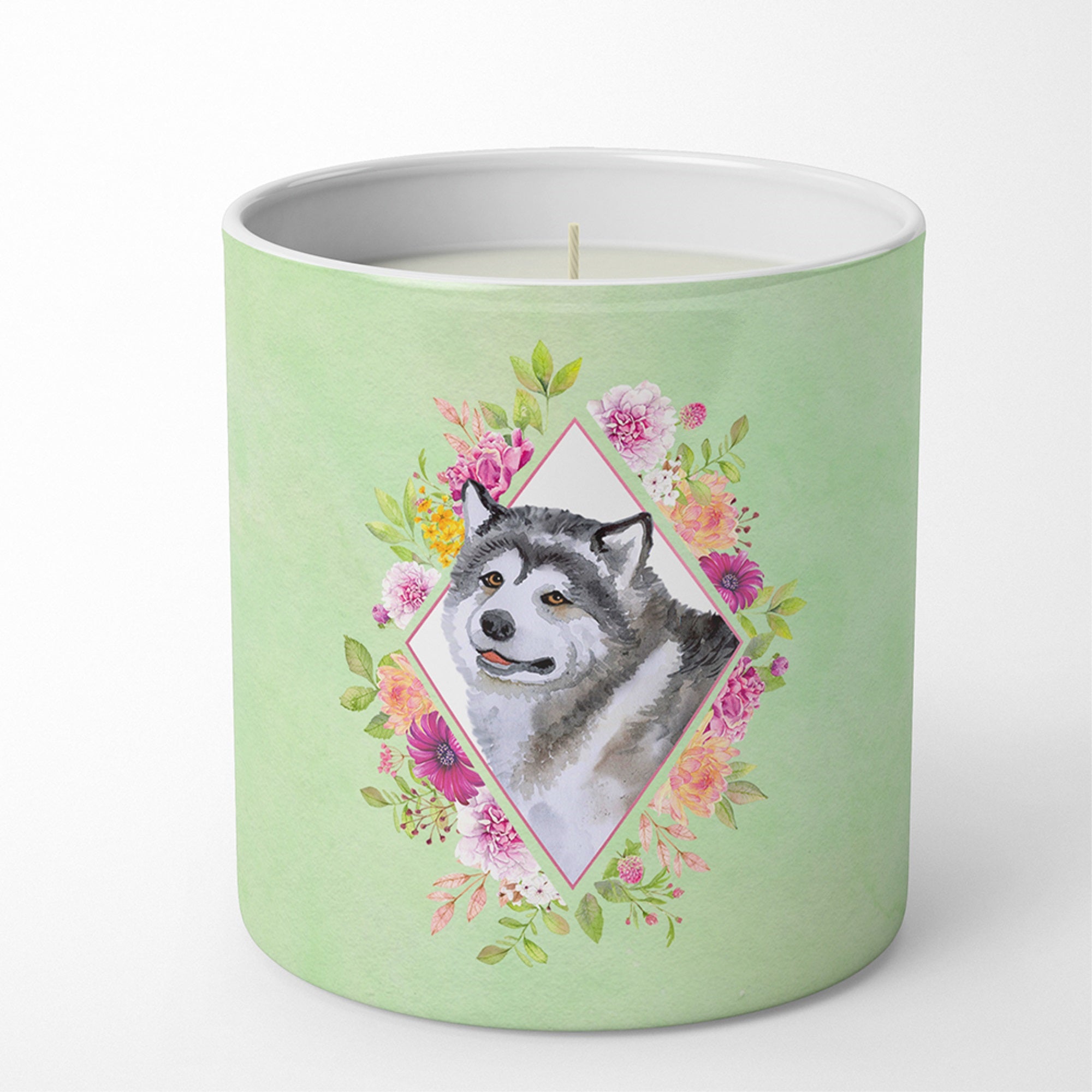 Alaskan Malamute Green Flowers 10 Oz Decorative Soy Candle