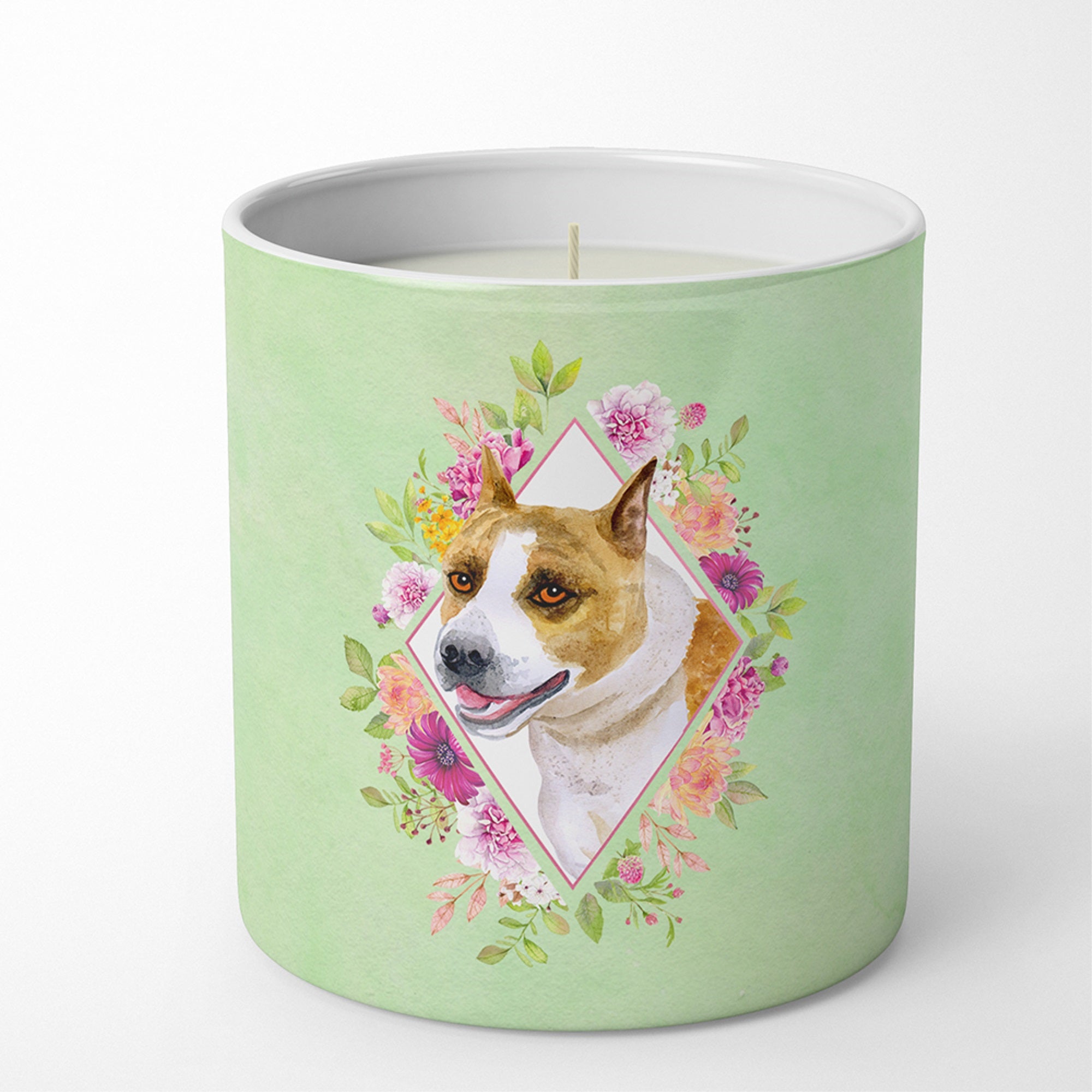 Bull Terrier Green Flowers 10 Oz Decorative Soy Candle