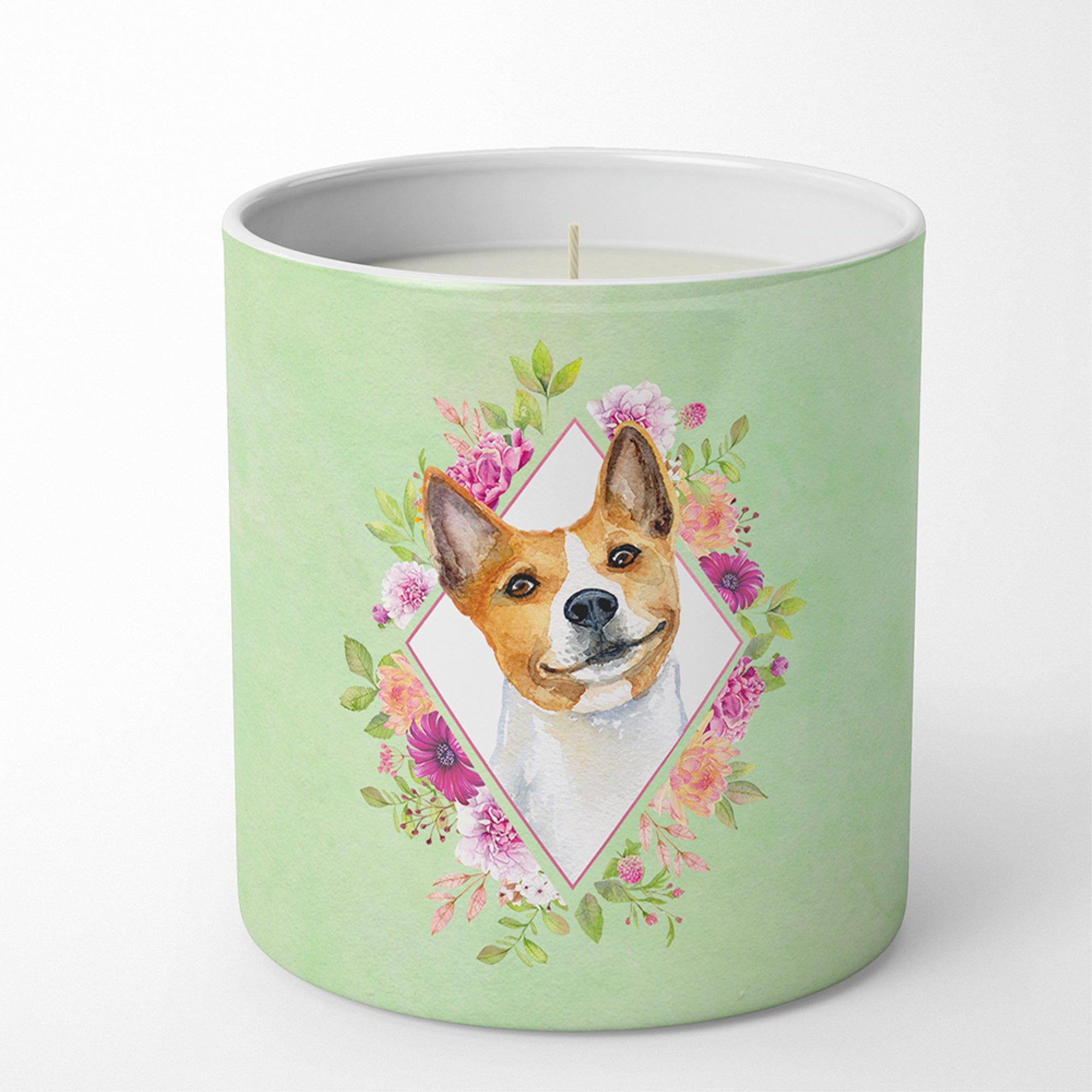 Basenji Green Flowers 10 Oz Decorative Soy Candle