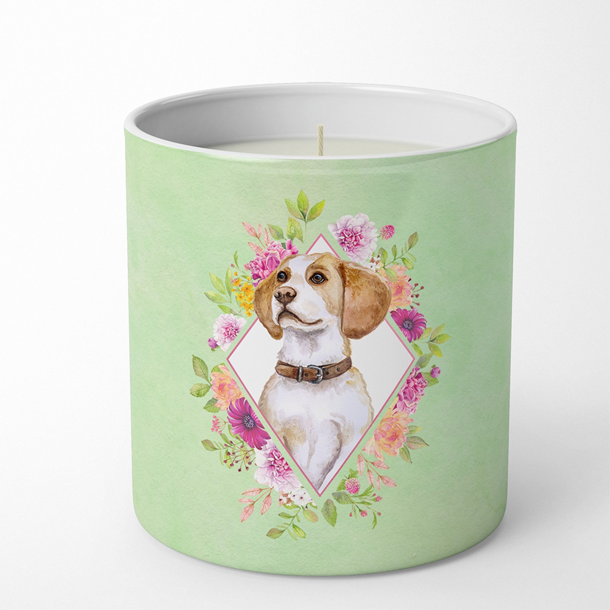 Beagle Green Flowers 10 Oz Decorative Soy Candle