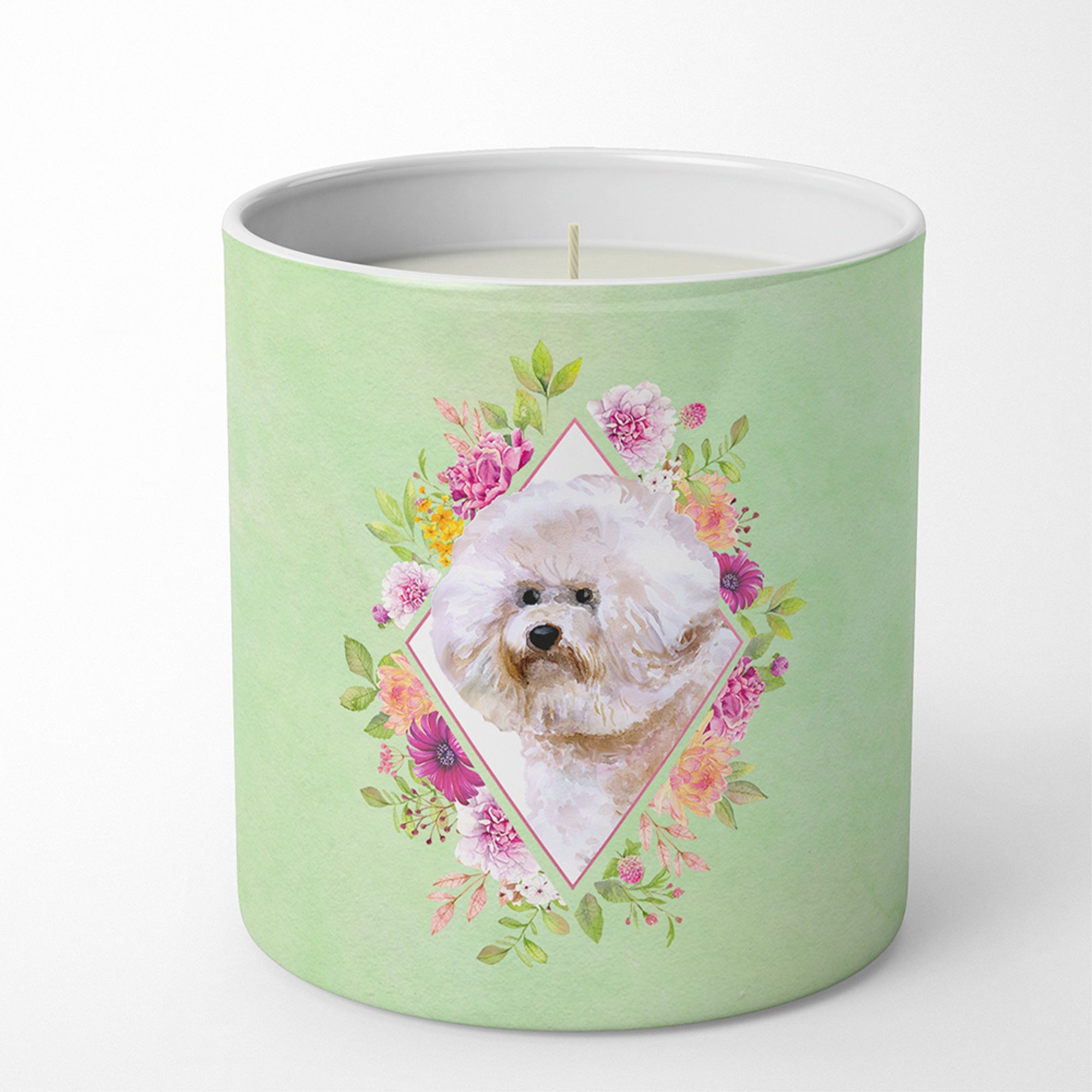 Bichon Fris #1 Green Flowers 10 Oz Decorative Soy Candle