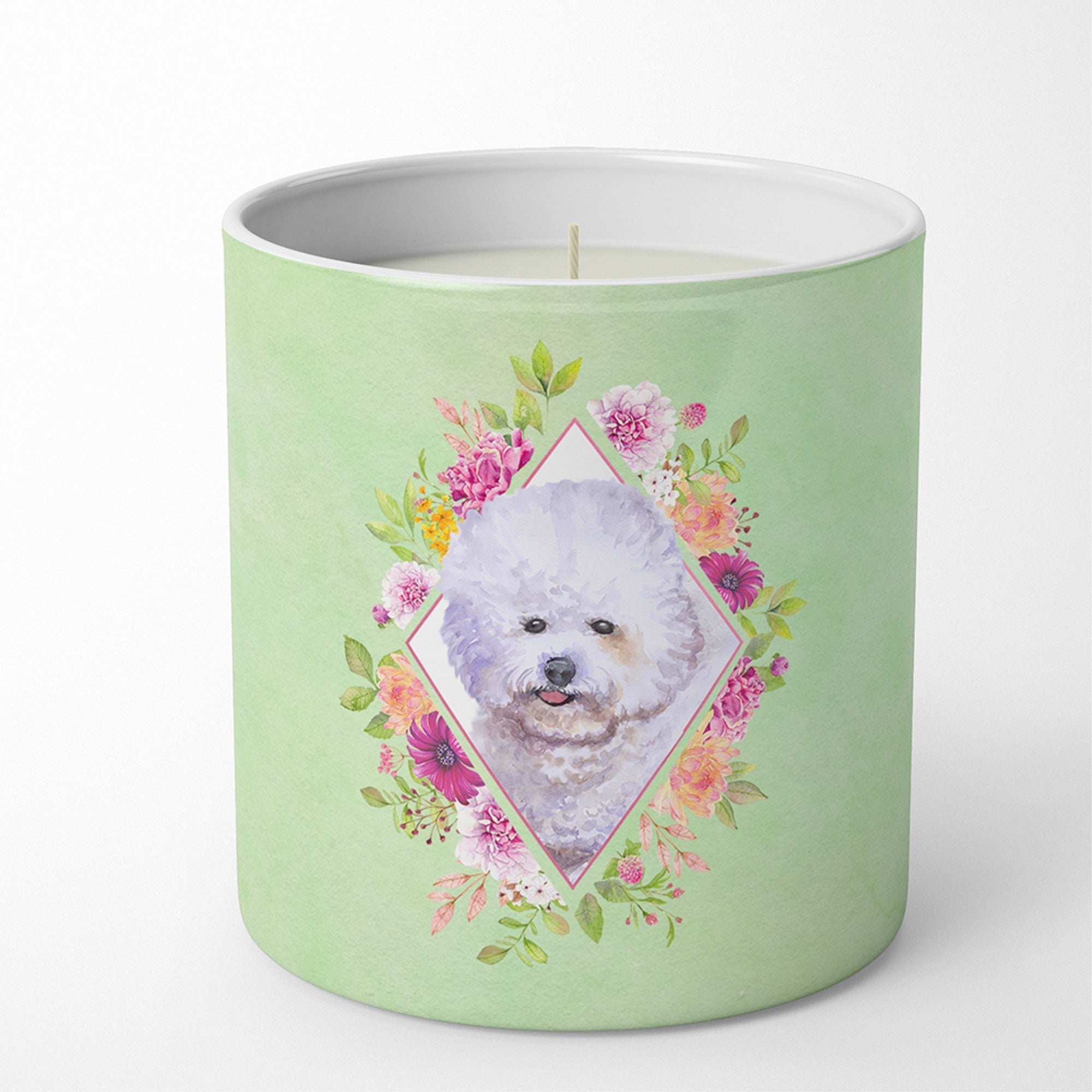 Bichon Fris #2 Green Flowers 10 Oz Decorative Soy Candle