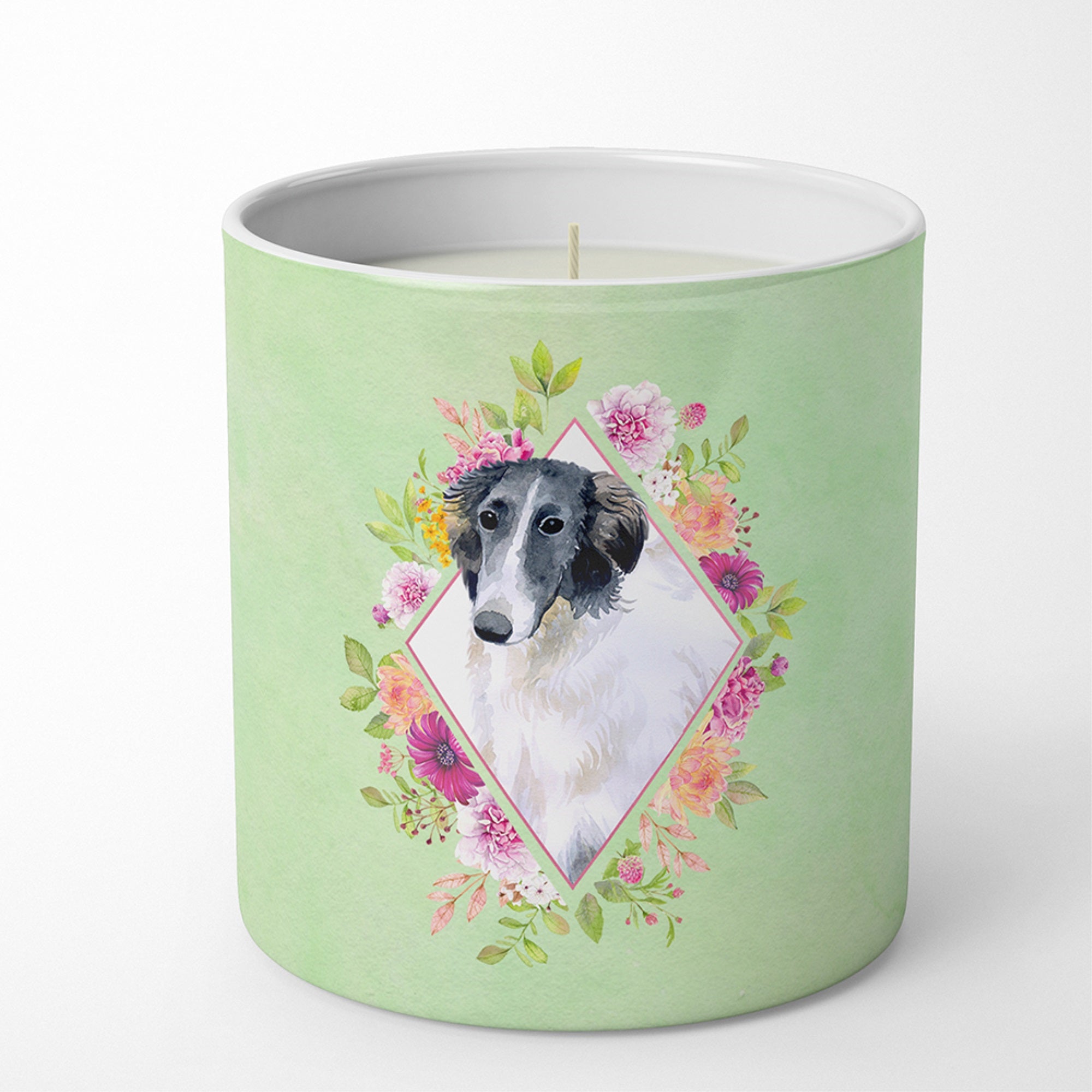 Borzoi Green Flowers 10 Oz Decorative Soy Candle