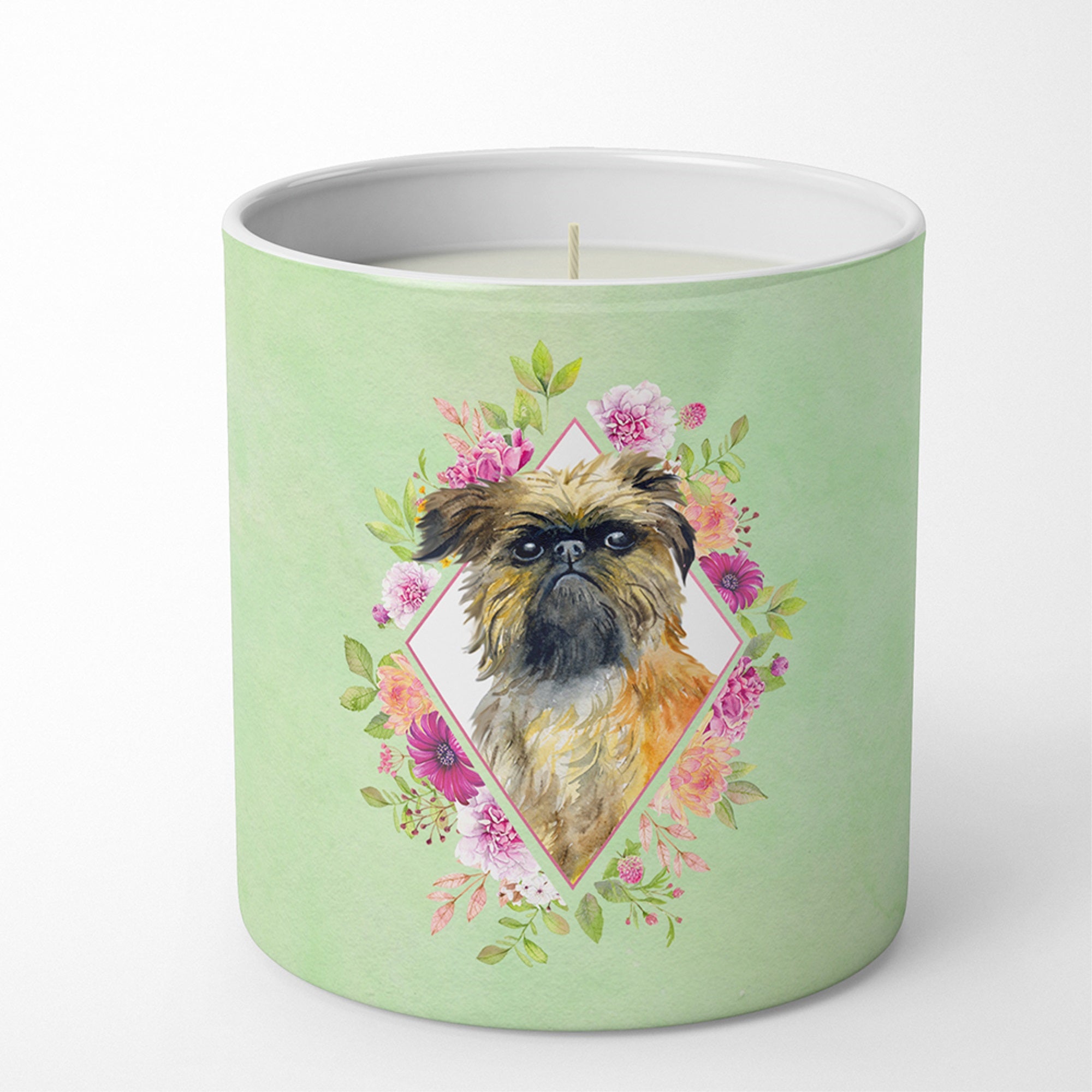 Brussels Griffon Green Flowers 10 Oz Decorative Soy Candle