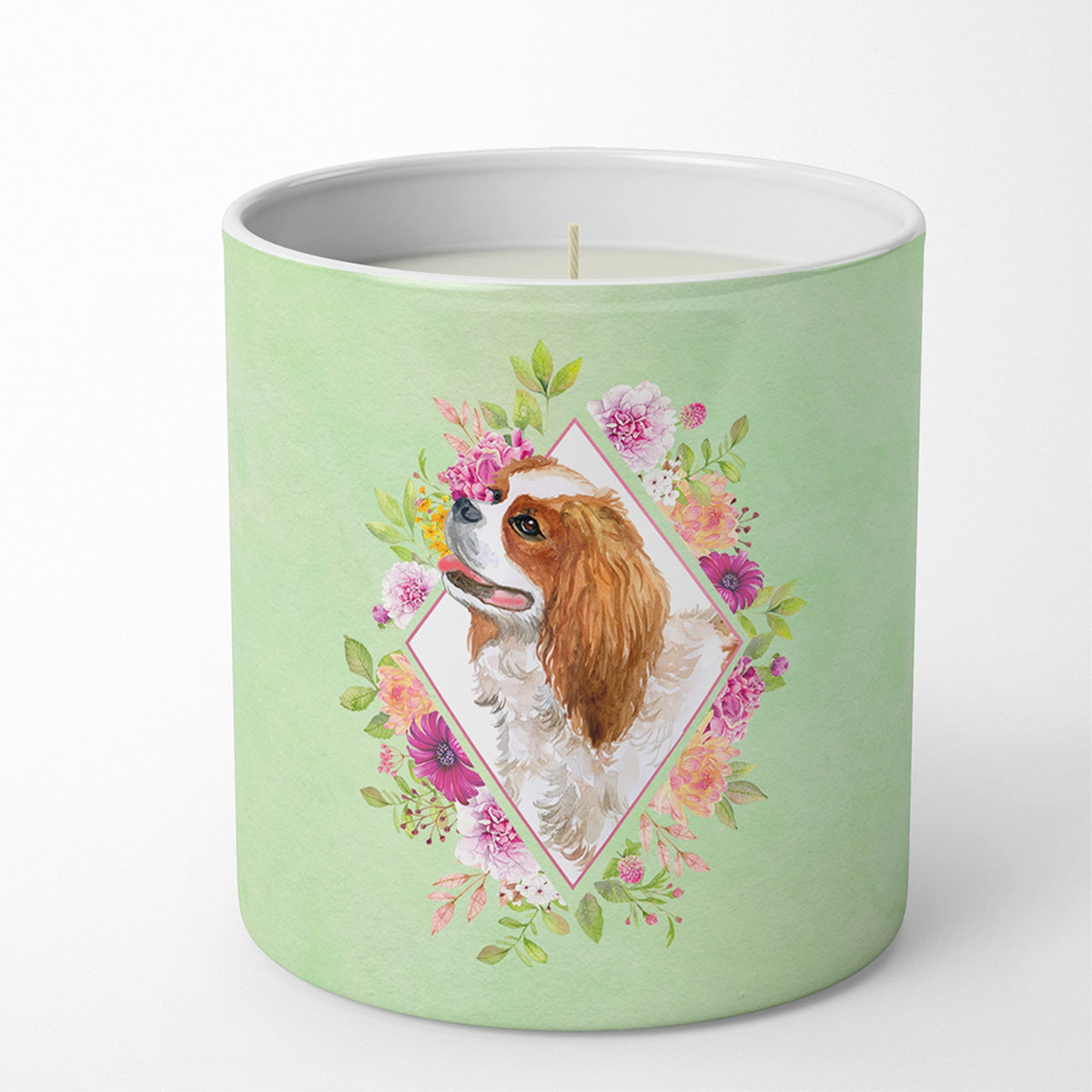 Cavalier King Charles Spaniel Green Flowers 10 Oz Decorative Soy Candle