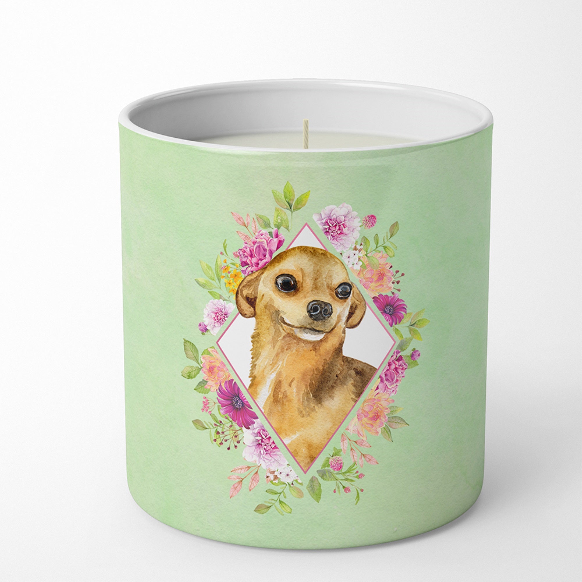 Chihuahua #1 Green Flowers 10 Oz Decorative Soy Candle