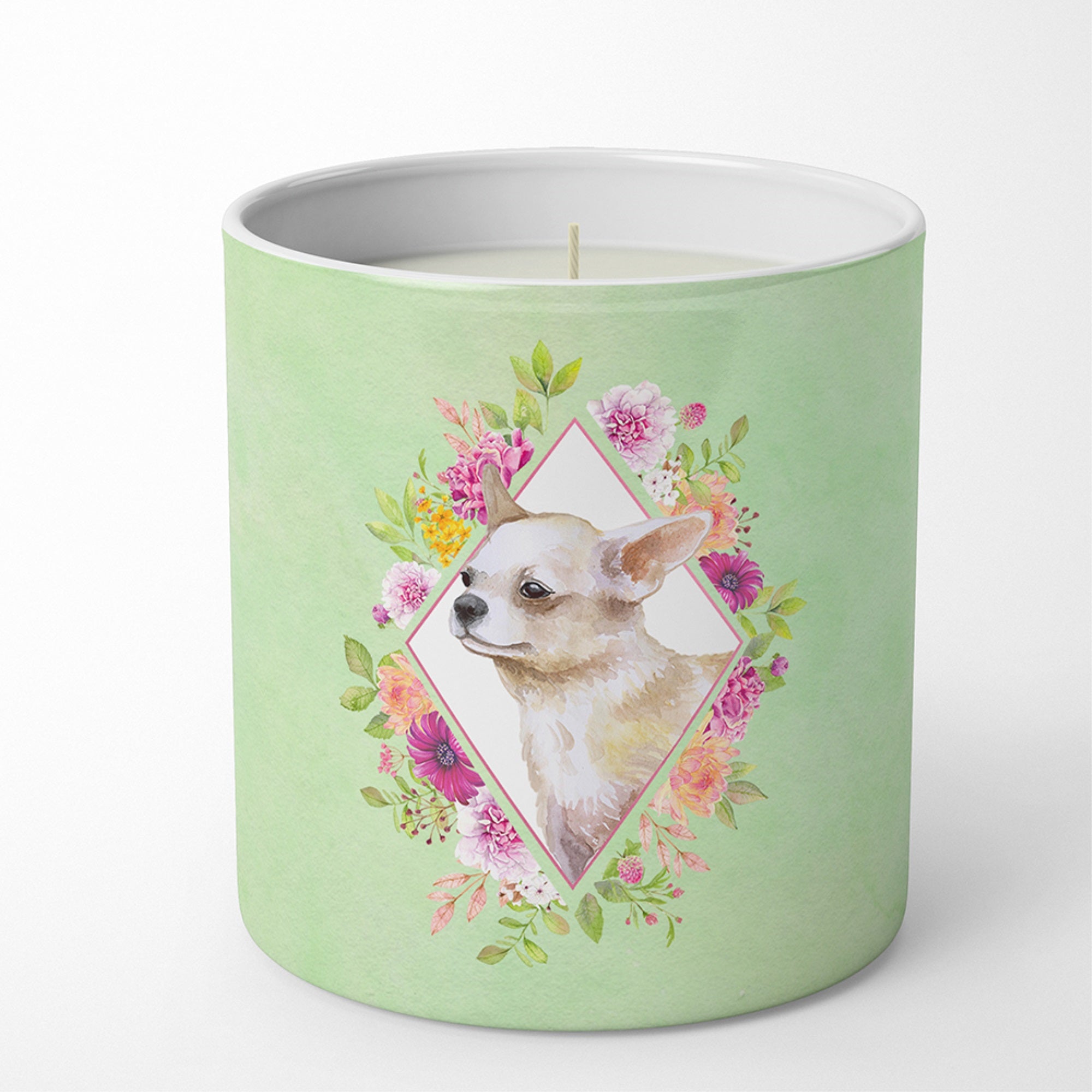 Chihuahua #2 Green Flowers 10 Oz Decorative Soy Candle