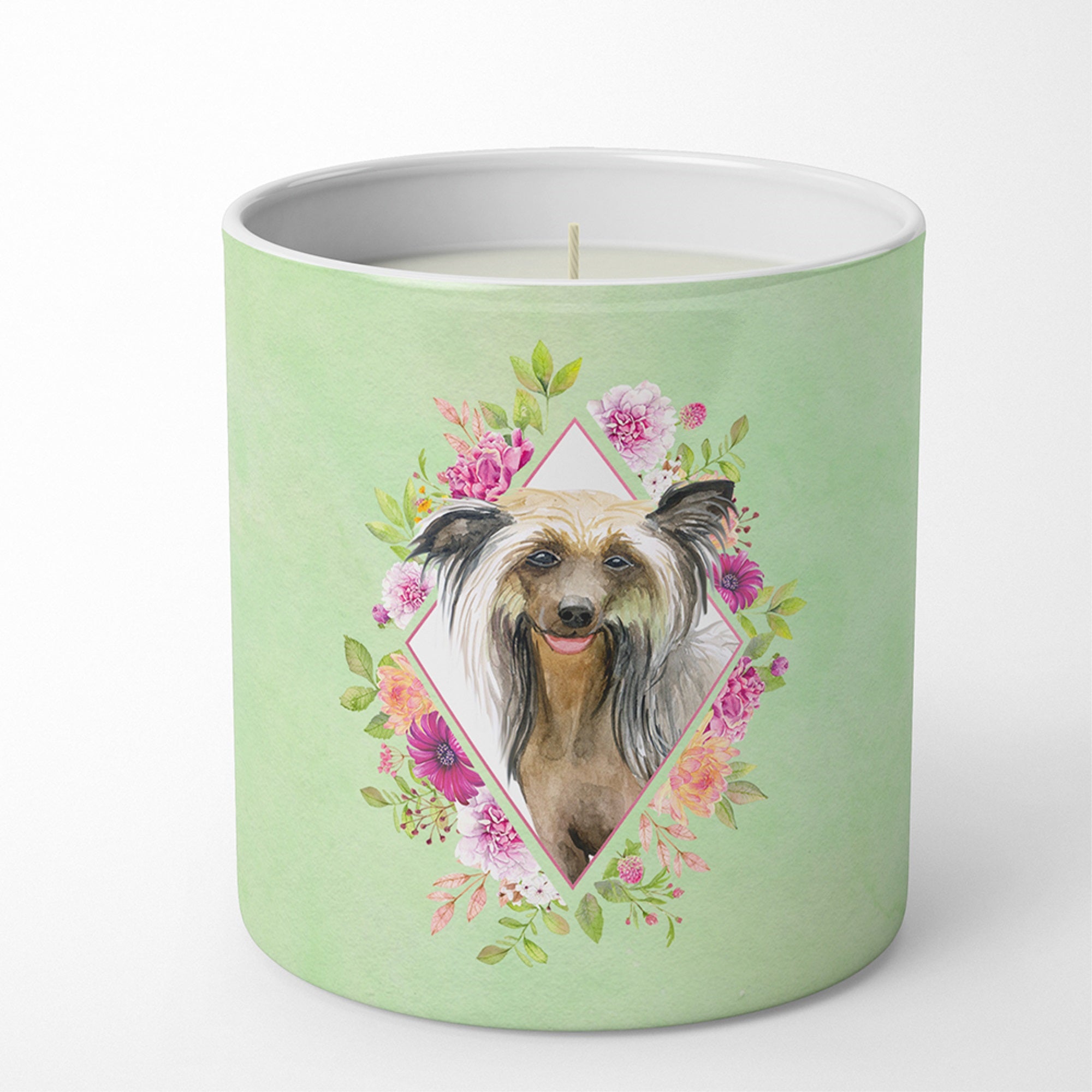 Chinese Crested Green Flowers 10 Oz Decorative Soy Candle