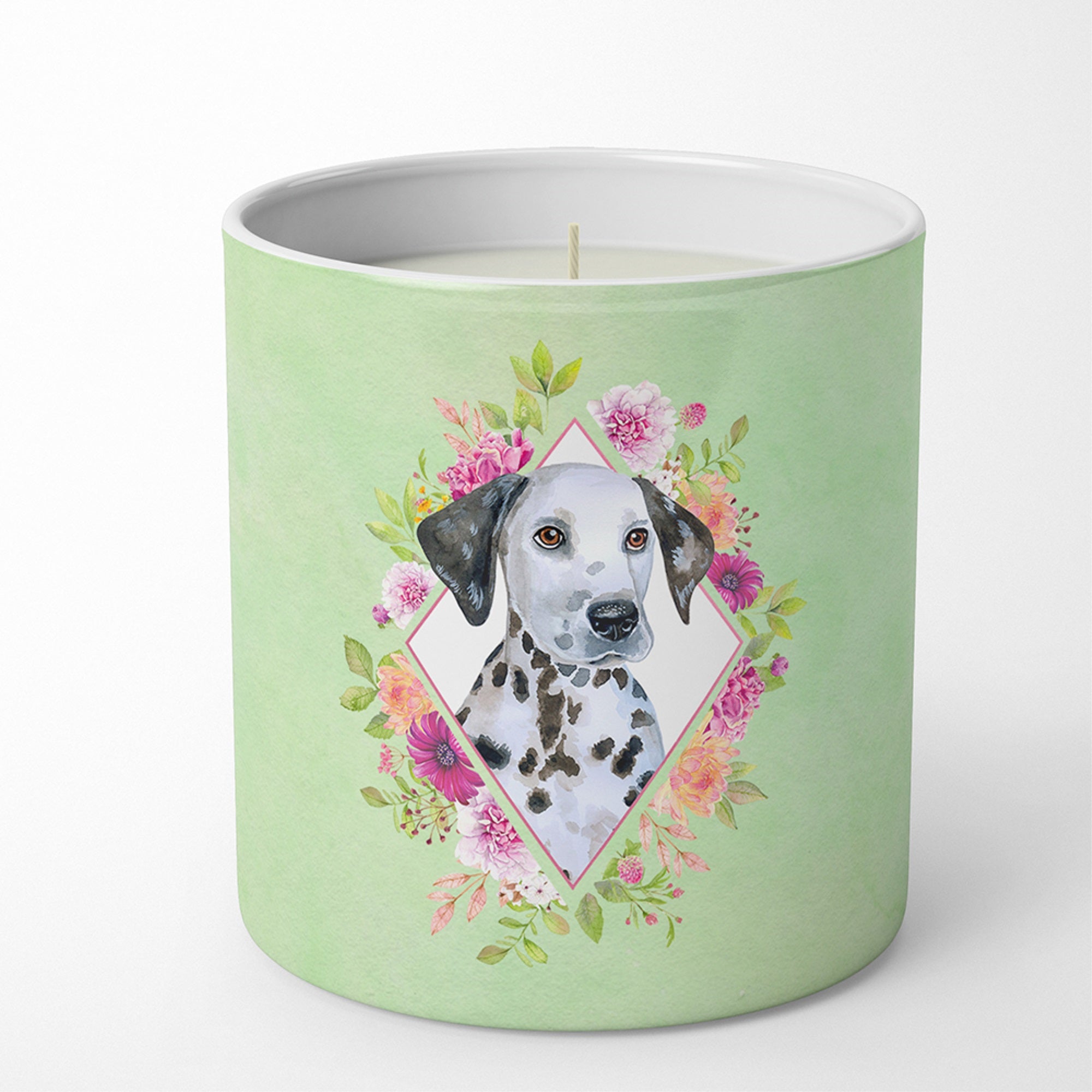 Dalmatian Puppy Green Flowers 10 Oz Decorative Soy Candle