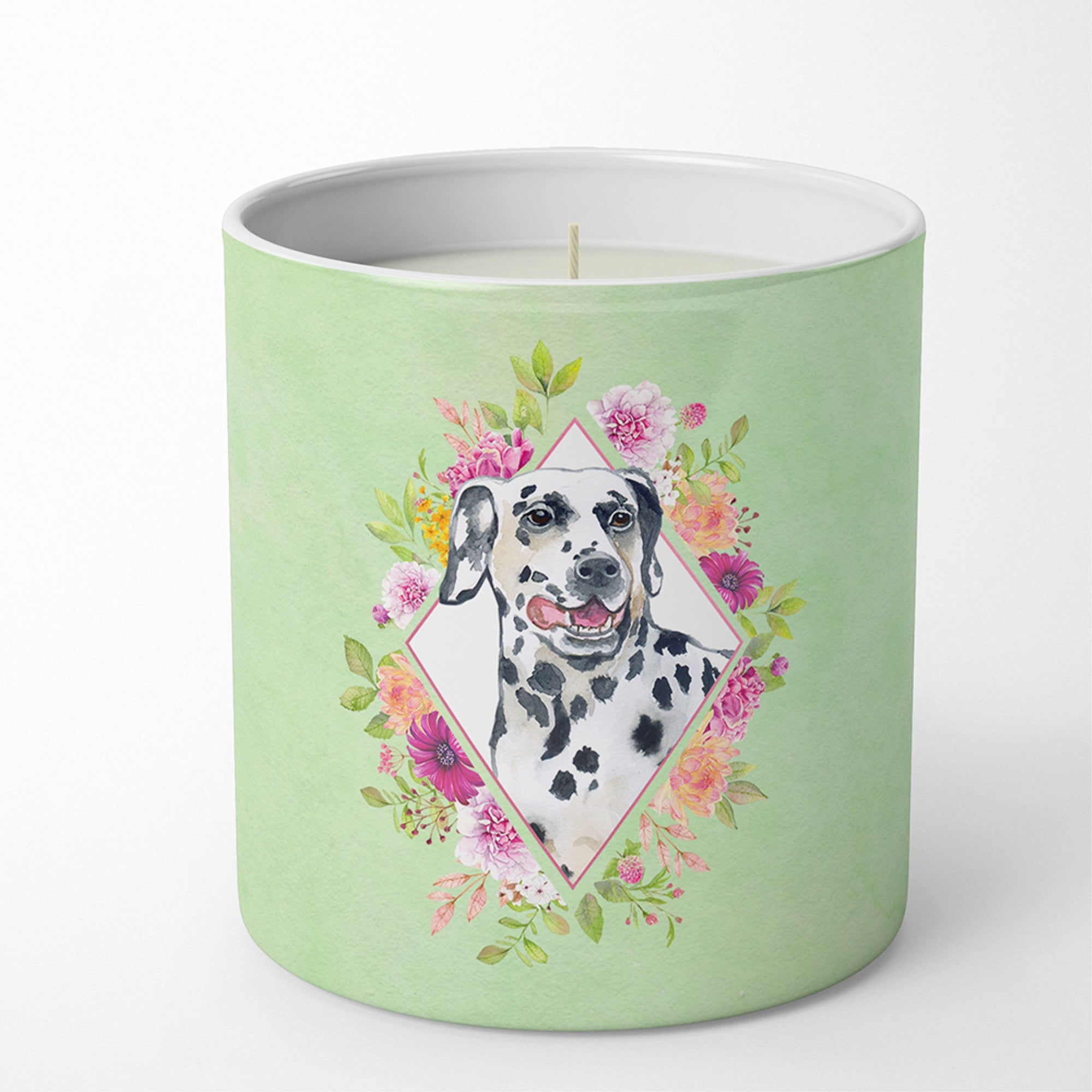 Dalmatian Green Flowers 10 Oz Decorative Soy Candle