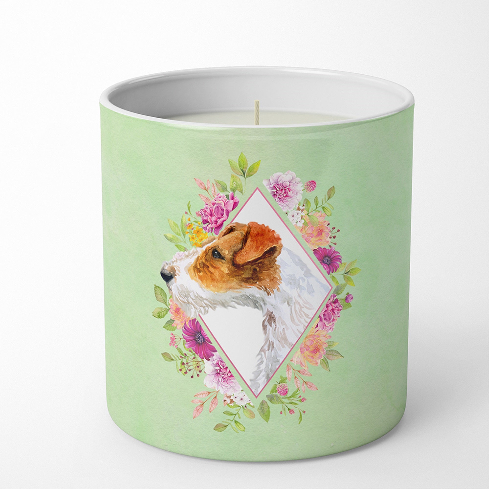 Jack Russell Terrier #2 Green Flowers 10 Oz Decorative Soy Candle