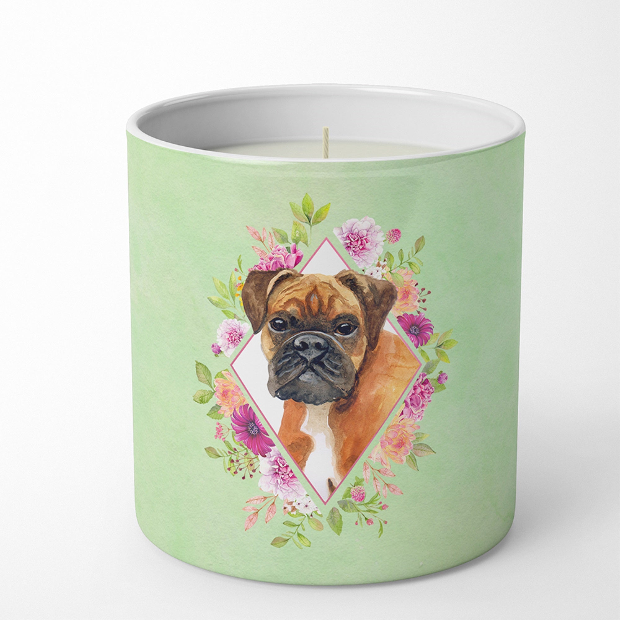German Boxer Green Flowers 10 Oz Decorative Soy Candle