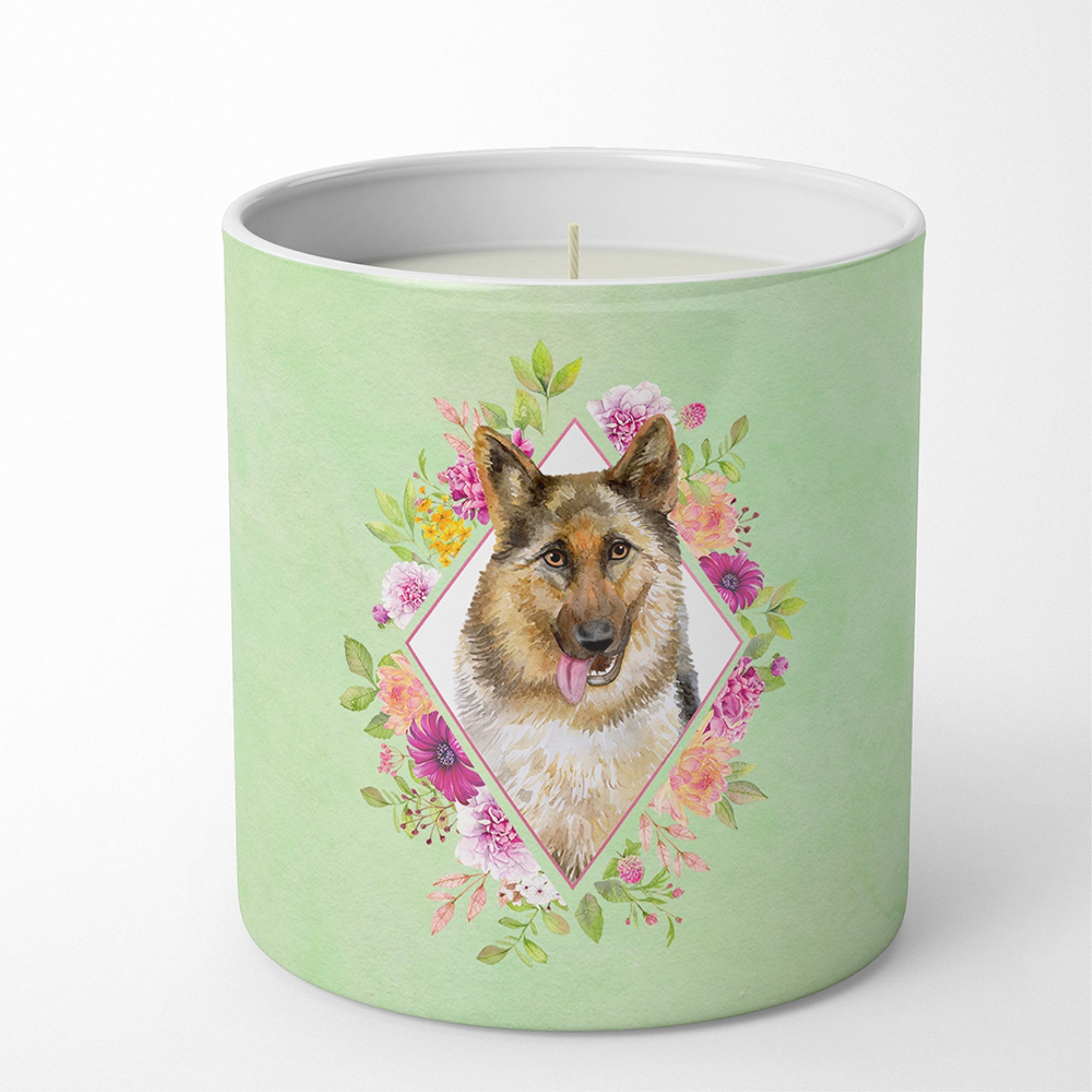 German Shepherd #1 Green Flowers 10 Oz Decorative Soy Candle