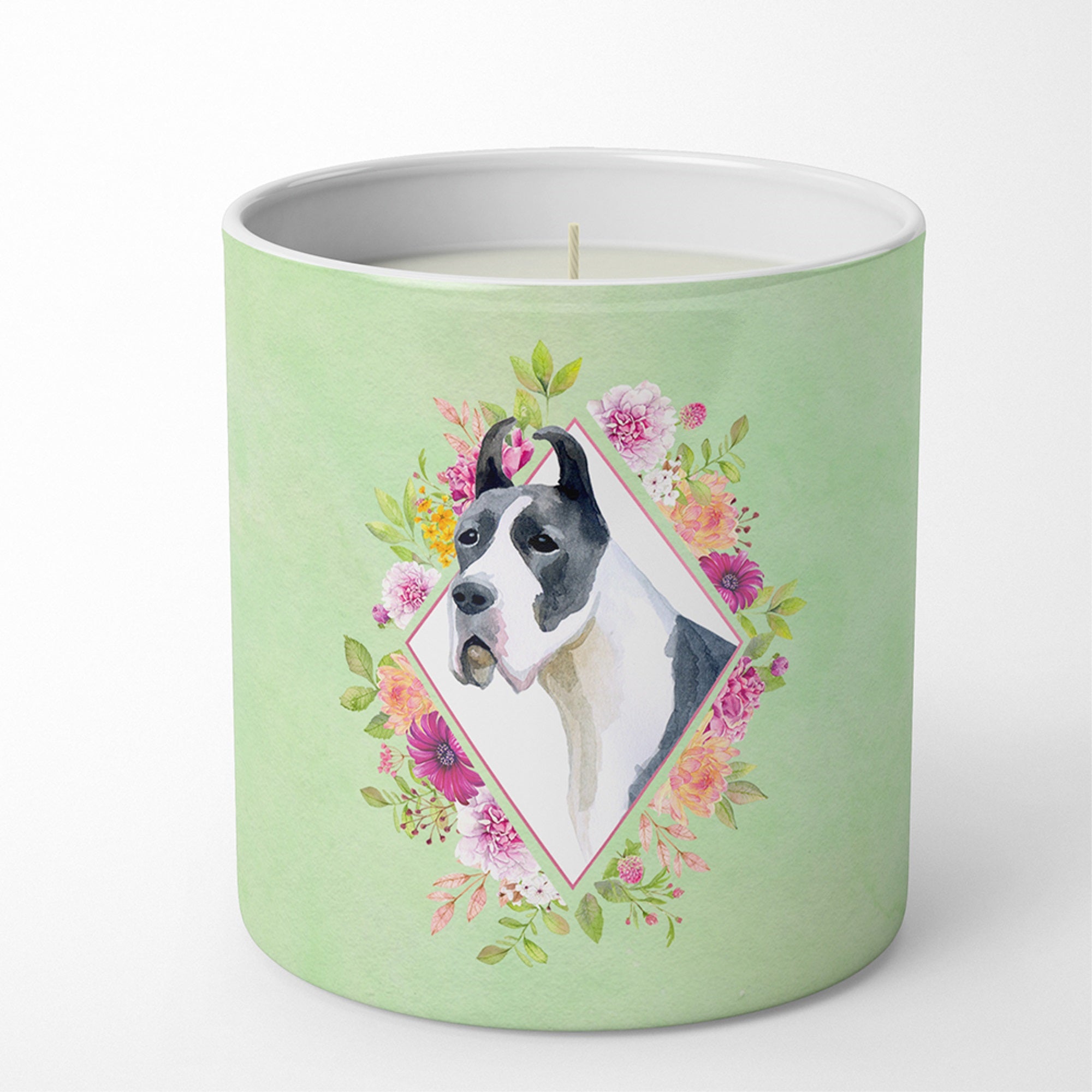 Great Dane Green Flowers 10 Oz Decorative Soy Candle