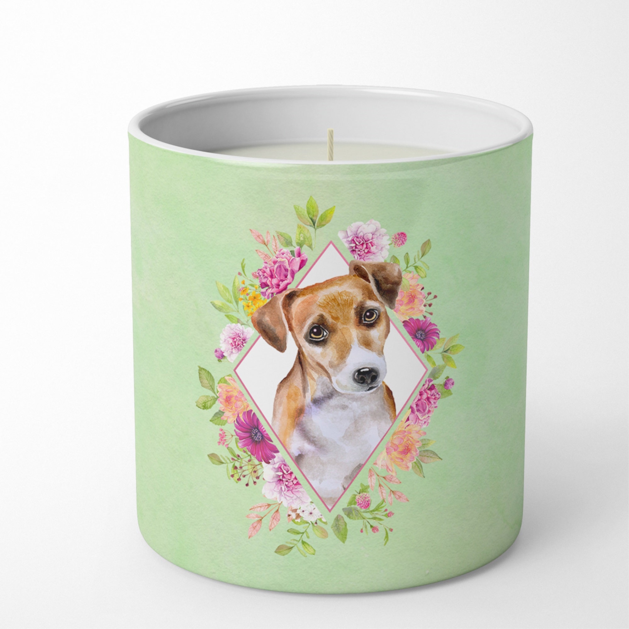 Jack Russell Terrier #1 Green Flowers 10 Oz Decorative Soy Candle