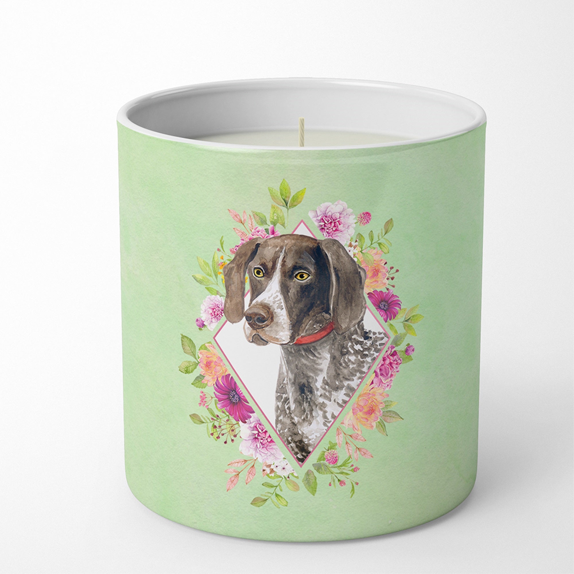 German Shorthaired Pointer Green Flowers 10 Oz Decorative Soy Candle