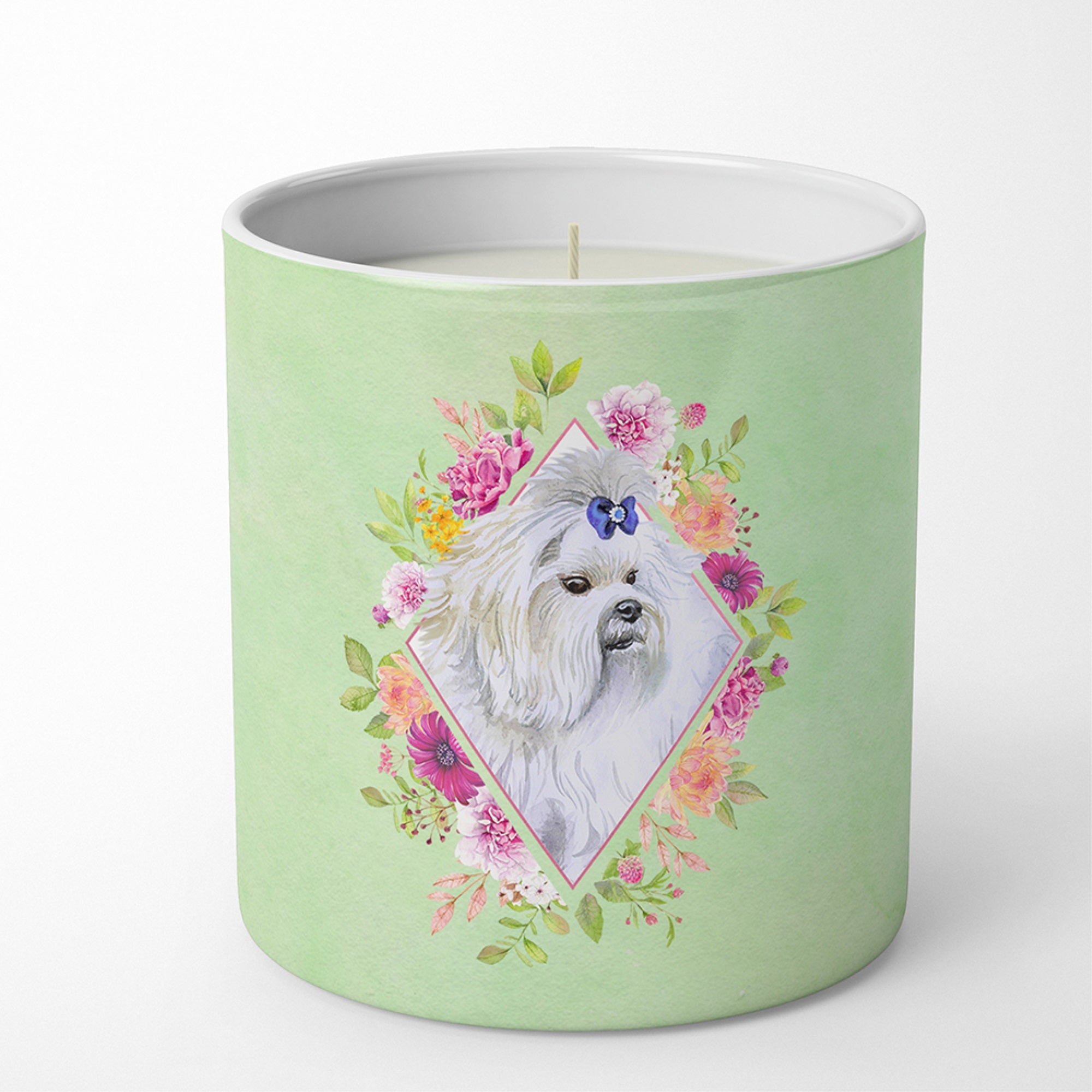 Maltese Green Flowers 10 Oz Decorative Soy Candle