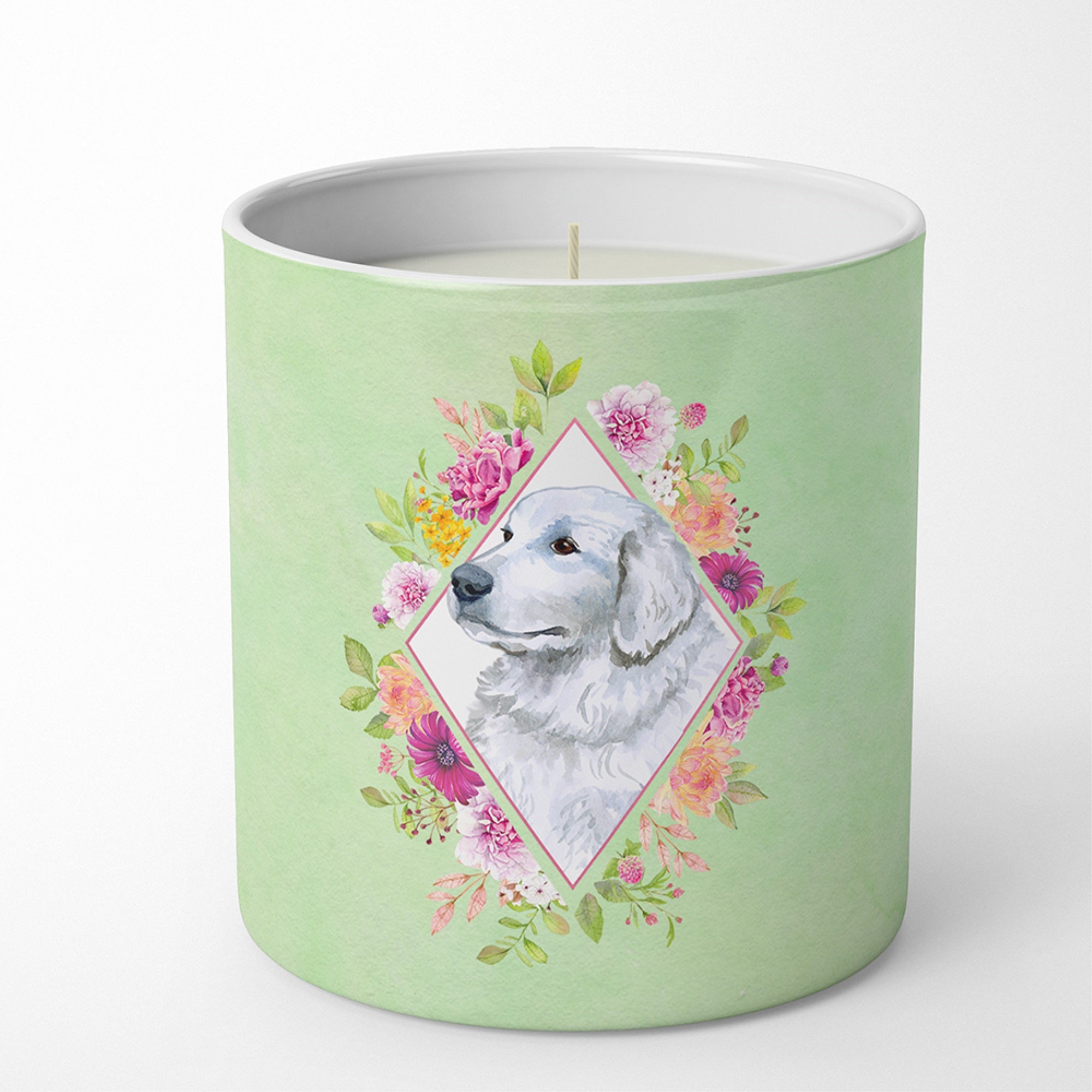 Great Pyrenees Green Flowers 10 Oz Decorative Soy Candle