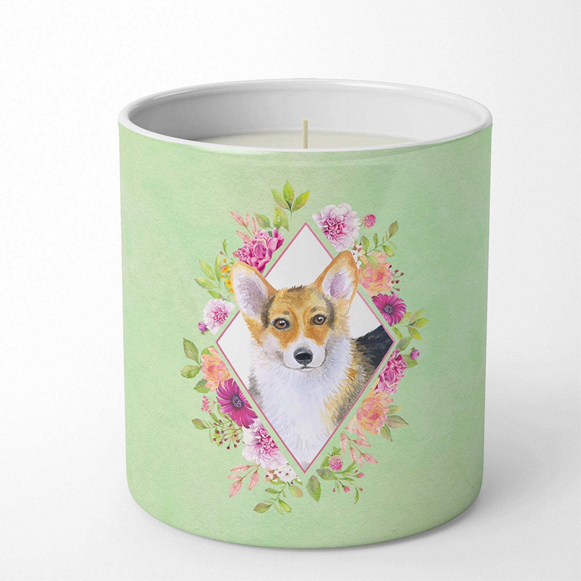 Corgi Green Flowers 10 Oz Decorative Soy Candle