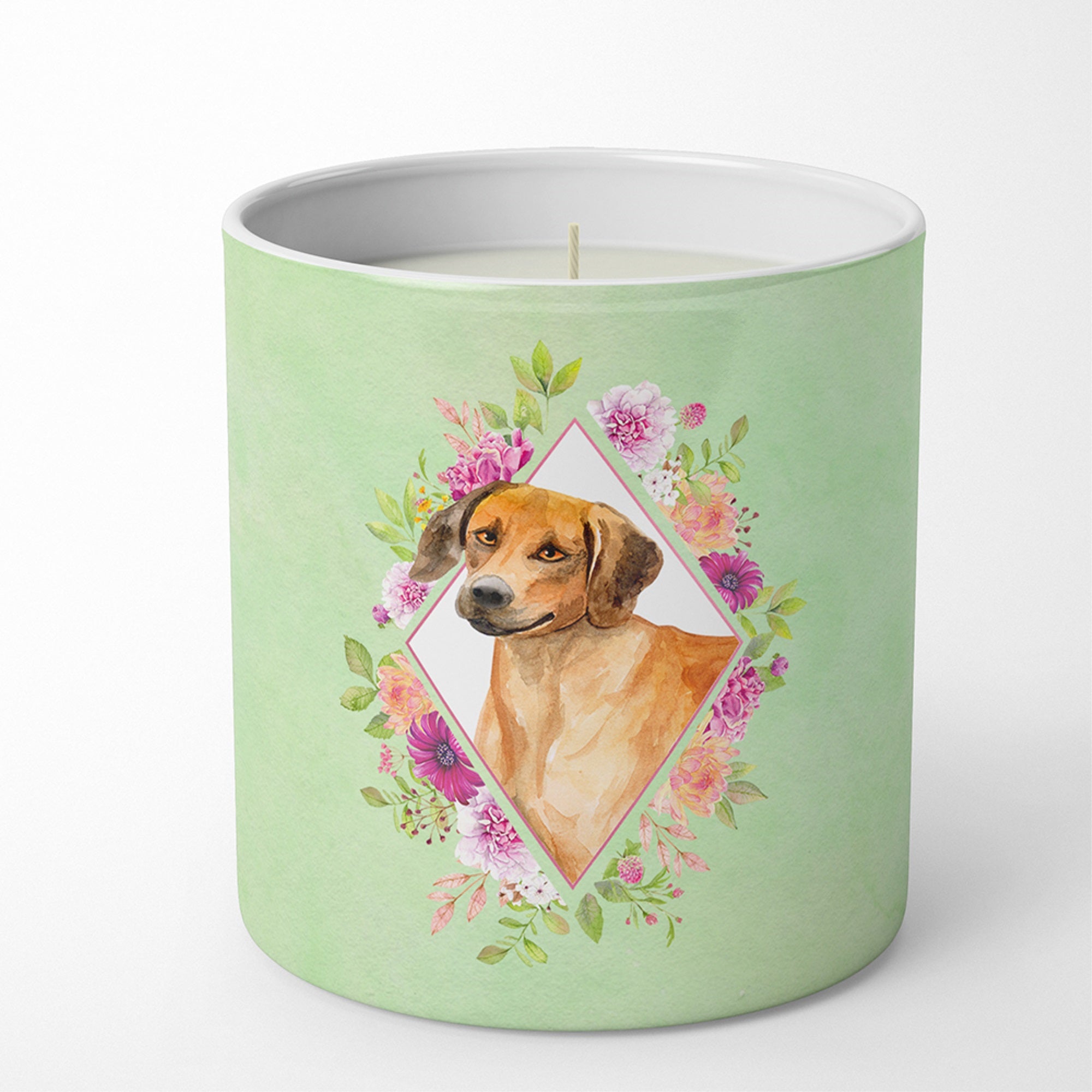 Rhodesian Ridgeback Green Flowers 10 Oz Decorative Soy Candle