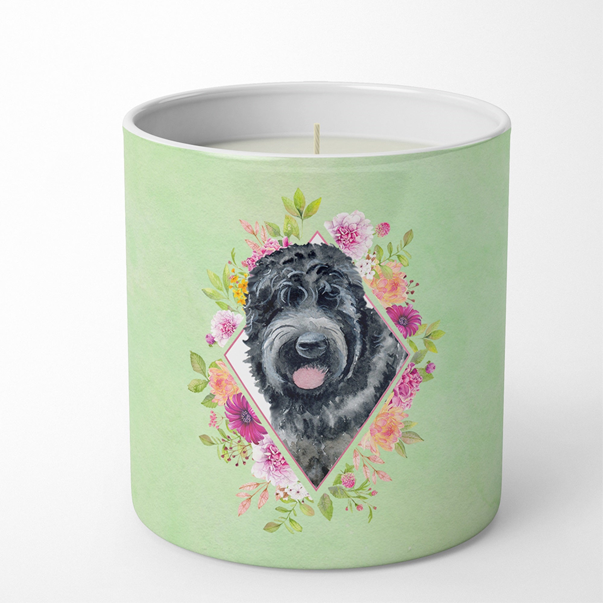 Russian Black Terrier Green Flowers 10 Oz Decorative Soy Candle