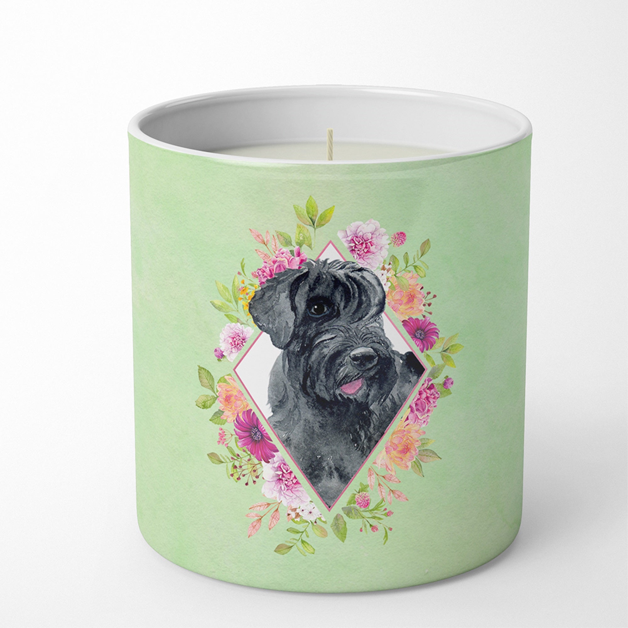 Giant Schnauzer Green Flowers 10 Oz Decorative Soy Candle