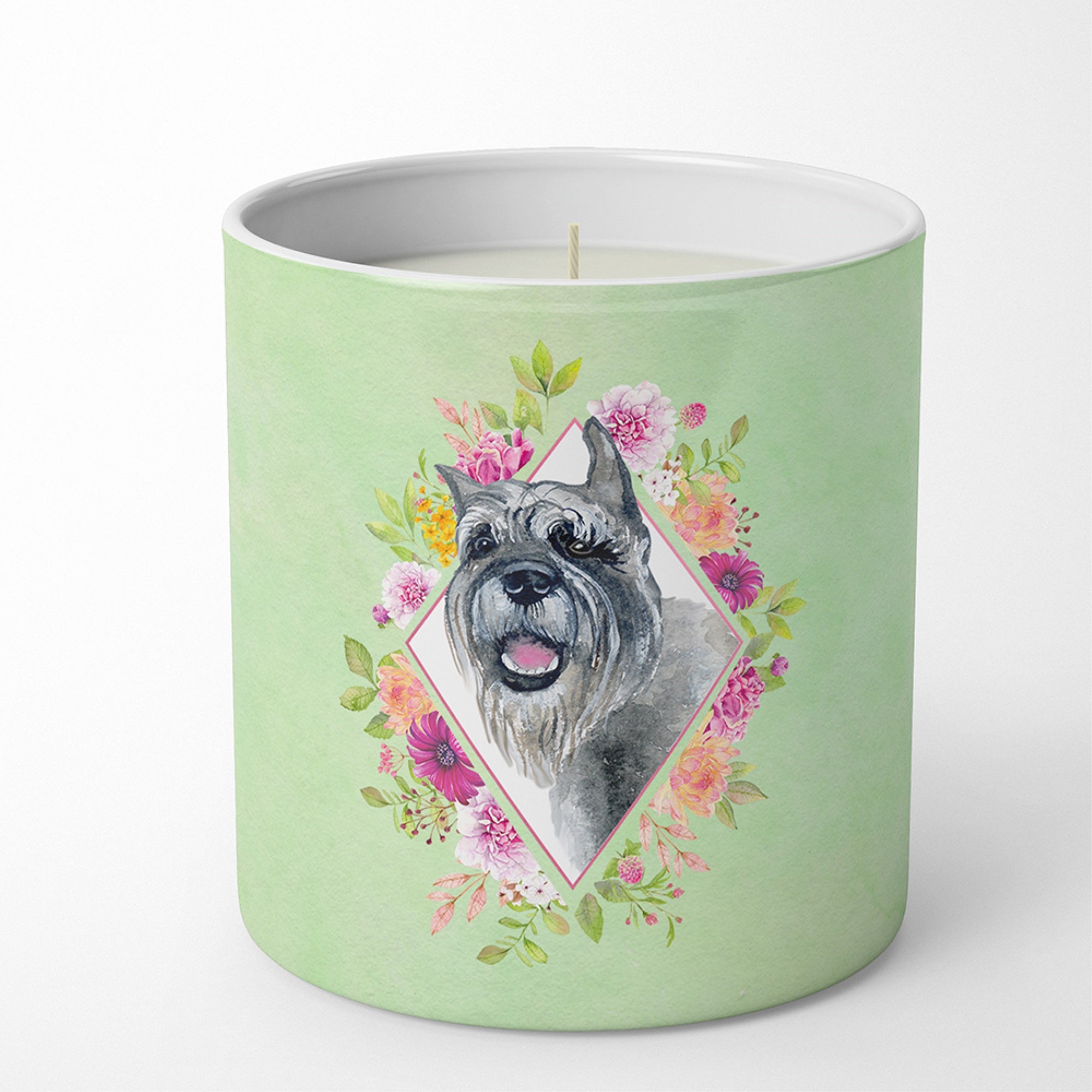 Schnauzer Green Flowers 10 Oz Decorative Soy Candle