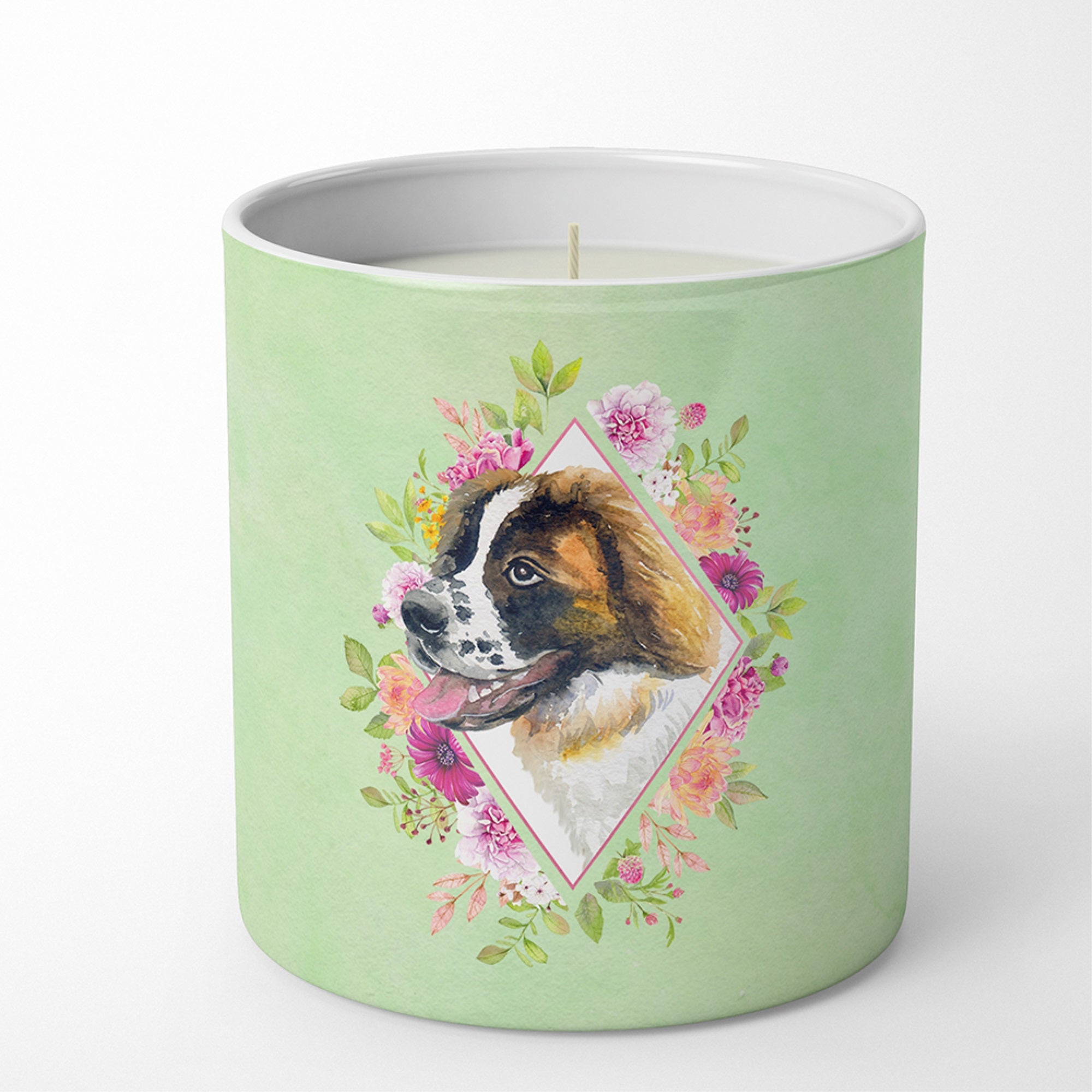 Saint Bernard #2 Green Flowers 10 Oz Decorative Soy Candle