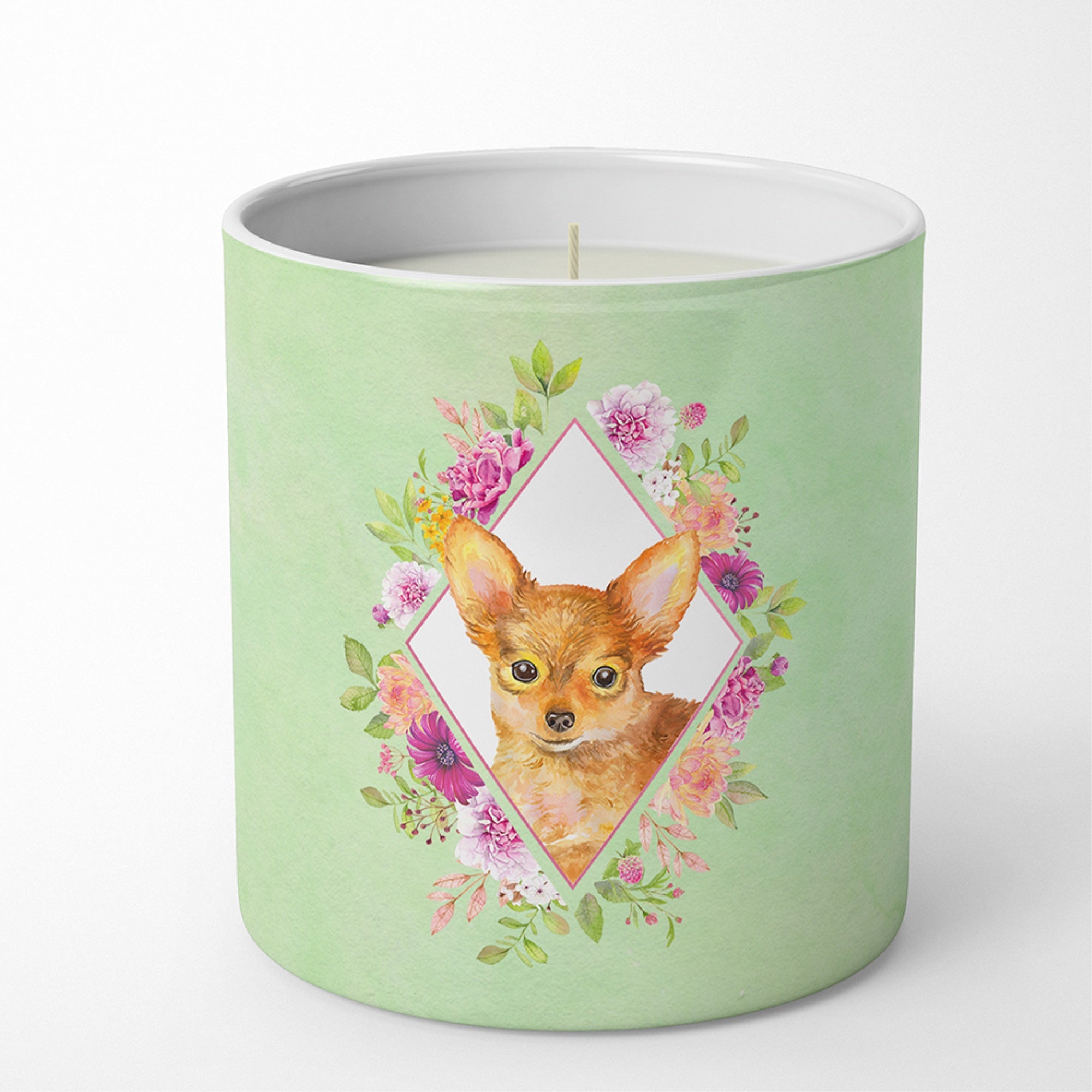 Toy Terrier Green Flowers 10 Oz Decorative Soy Candle