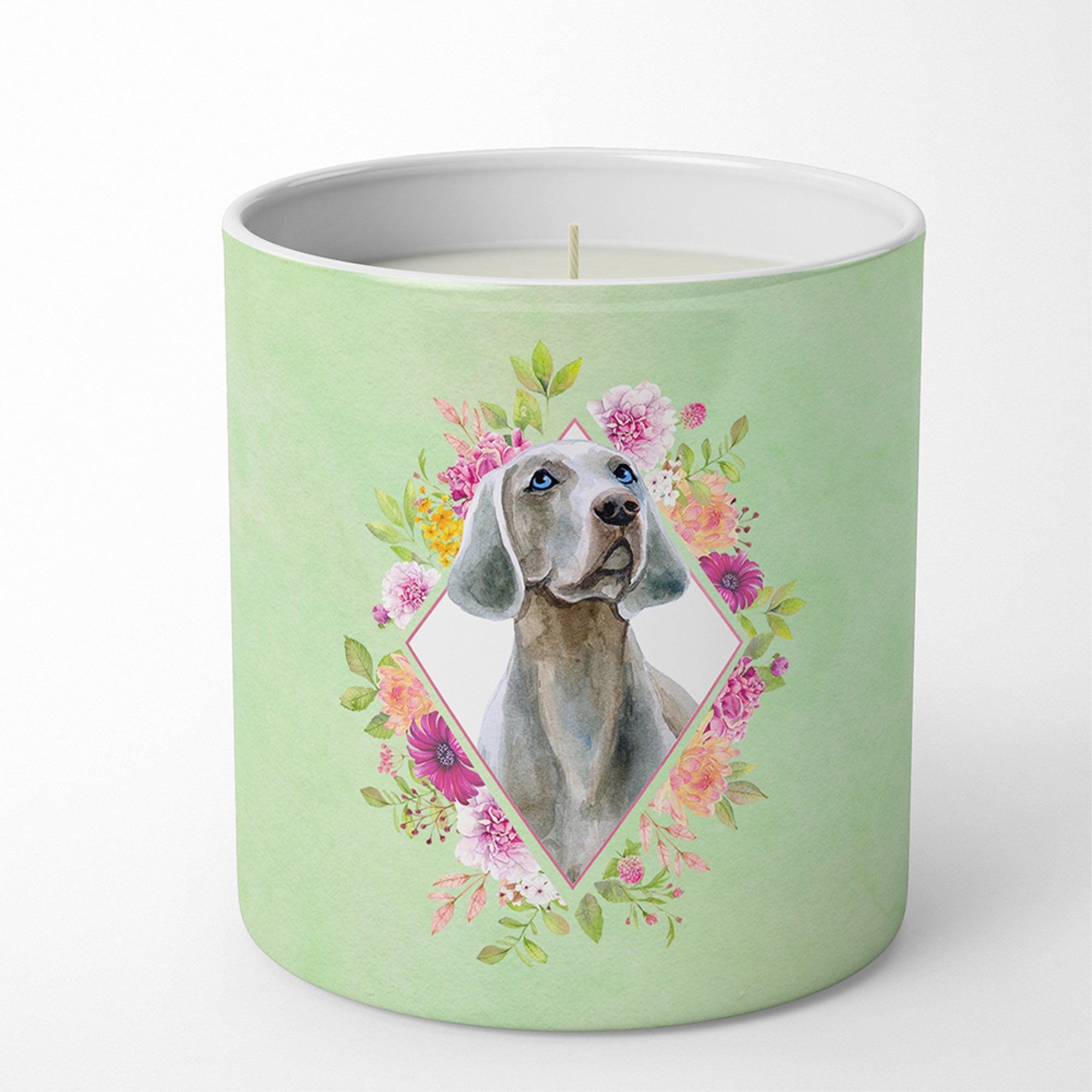 Weimaraner Green Flowers 10 Oz Decorative Soy Candle