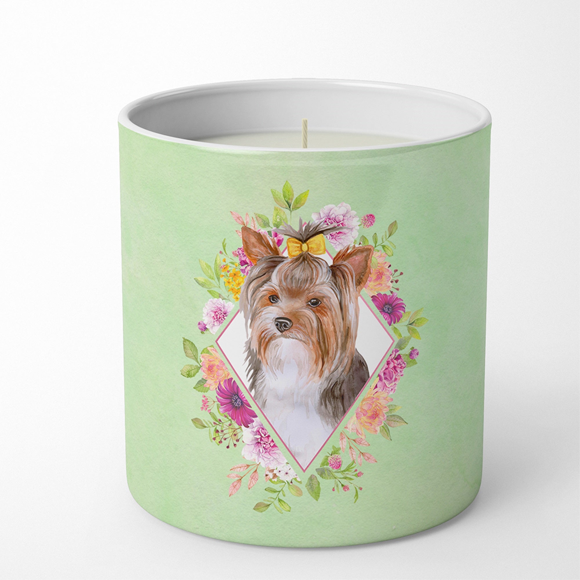 Yorkshire Terrier #1 Green Flowers 10 Oz Decorative Soy Candle