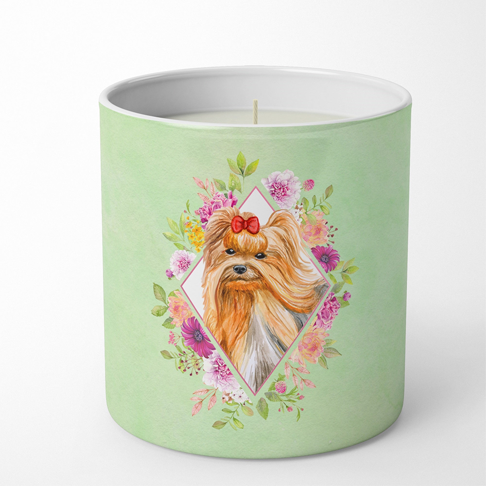 Yorkshire Terrier #2 Green Flowers 10 Oz Decorative Soy Candle